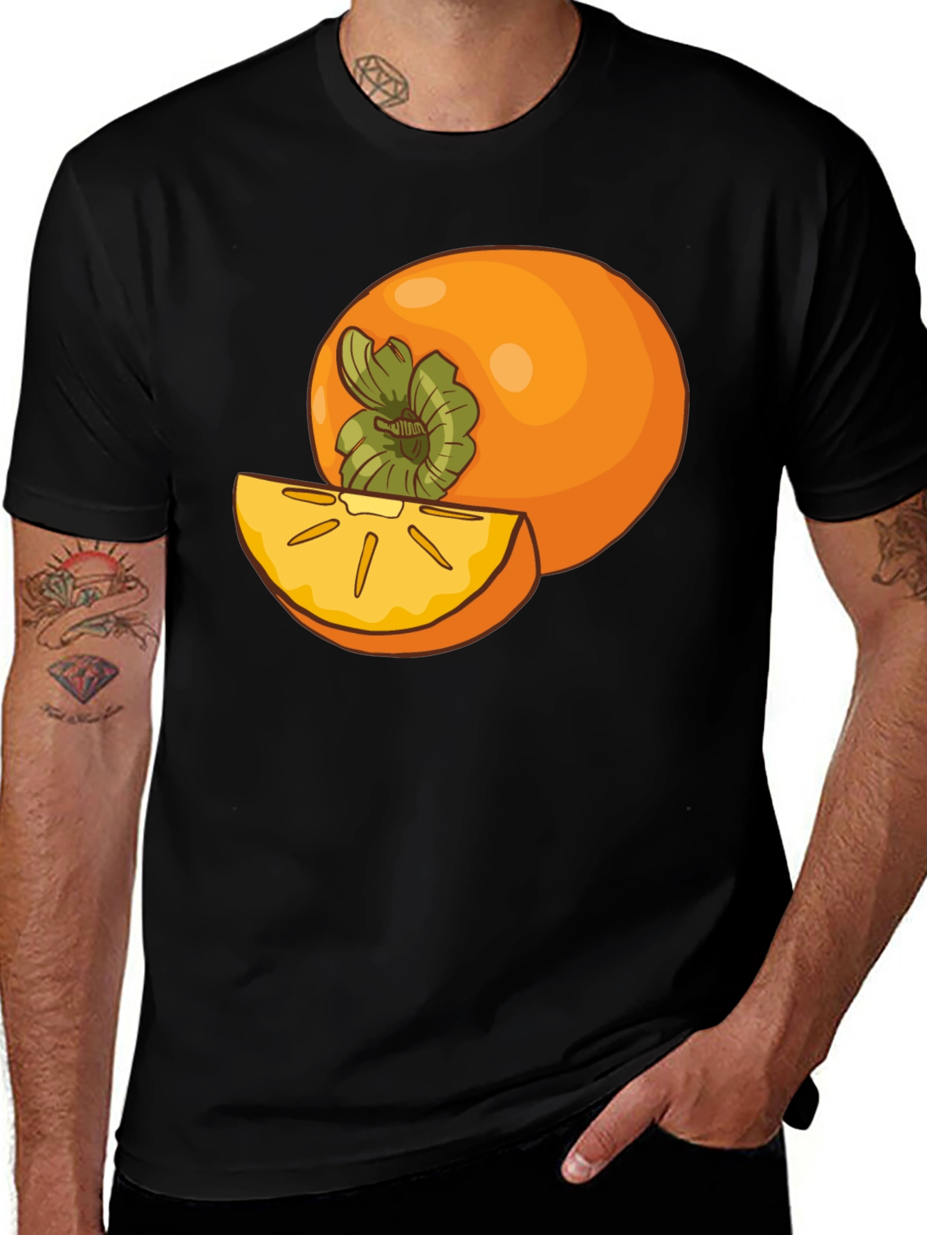 Persimmon Fruit Graphic Tee - Black Casual T-Shirt