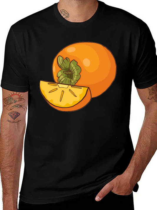 Persimmon Fruit Graphic Tee - Black Casual T-Shirt