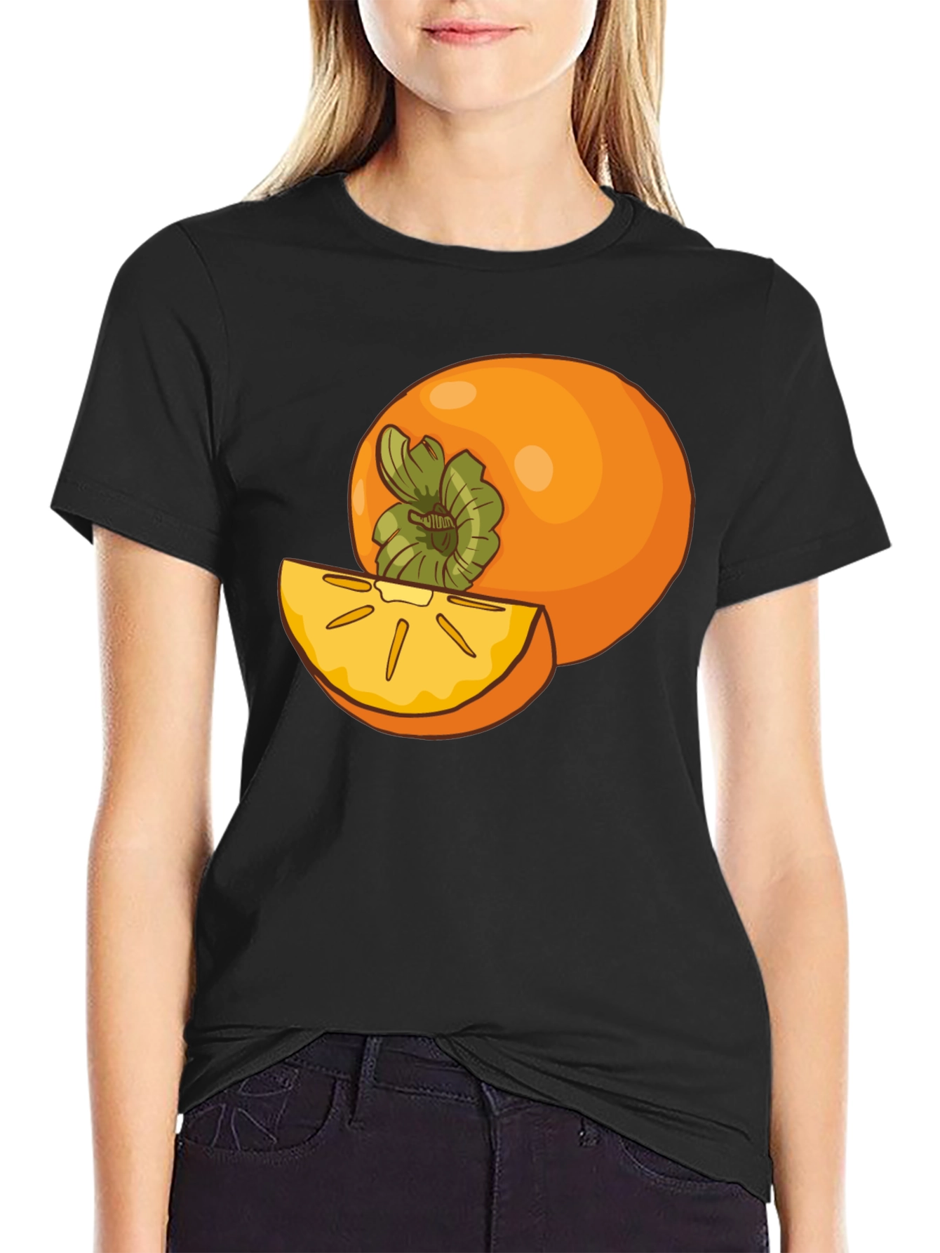 Persimmon Fruit Graphic Tee - Black Casual T-Shirt