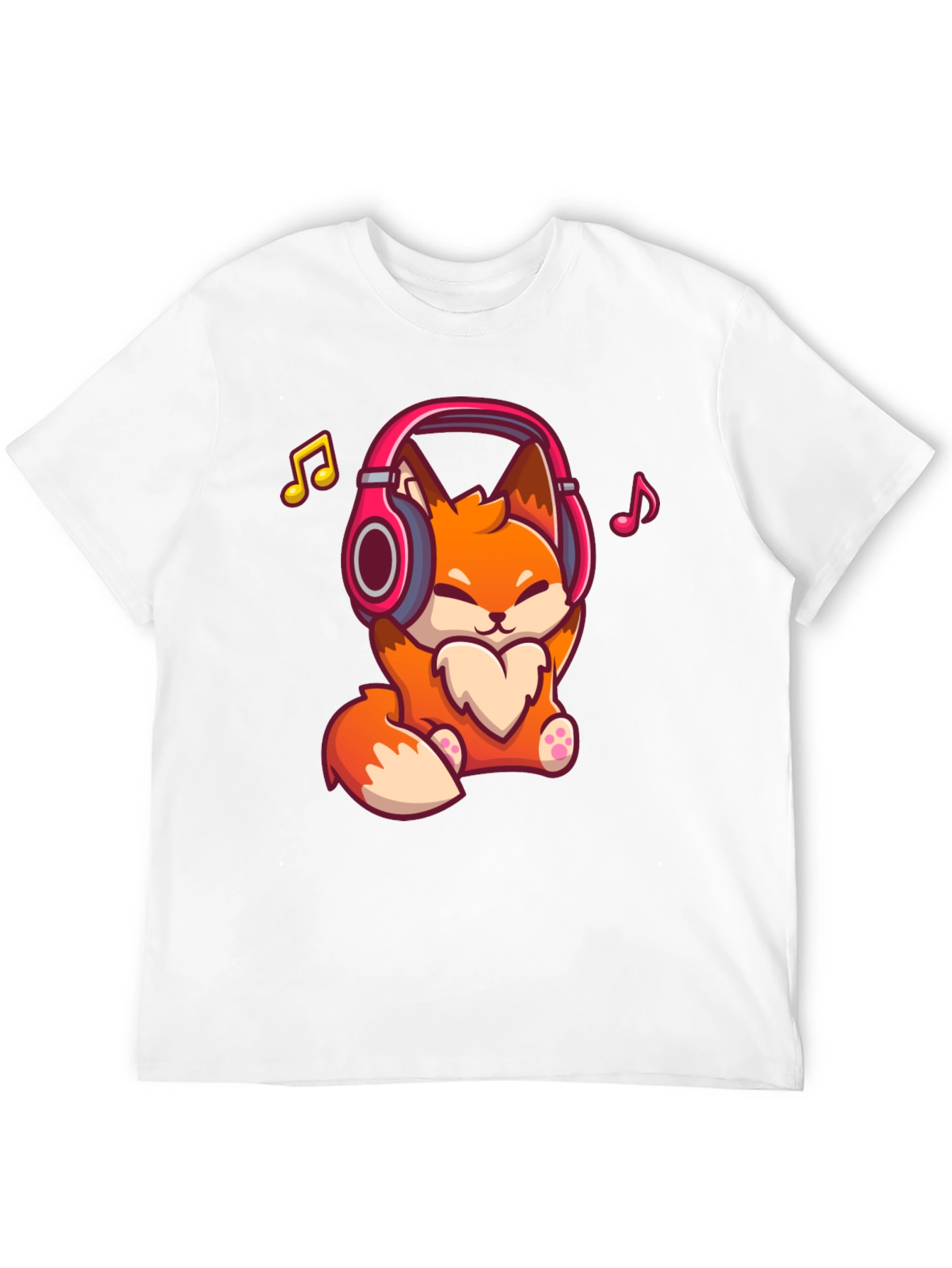 Cute Fox with Headphones Black T-Shirt