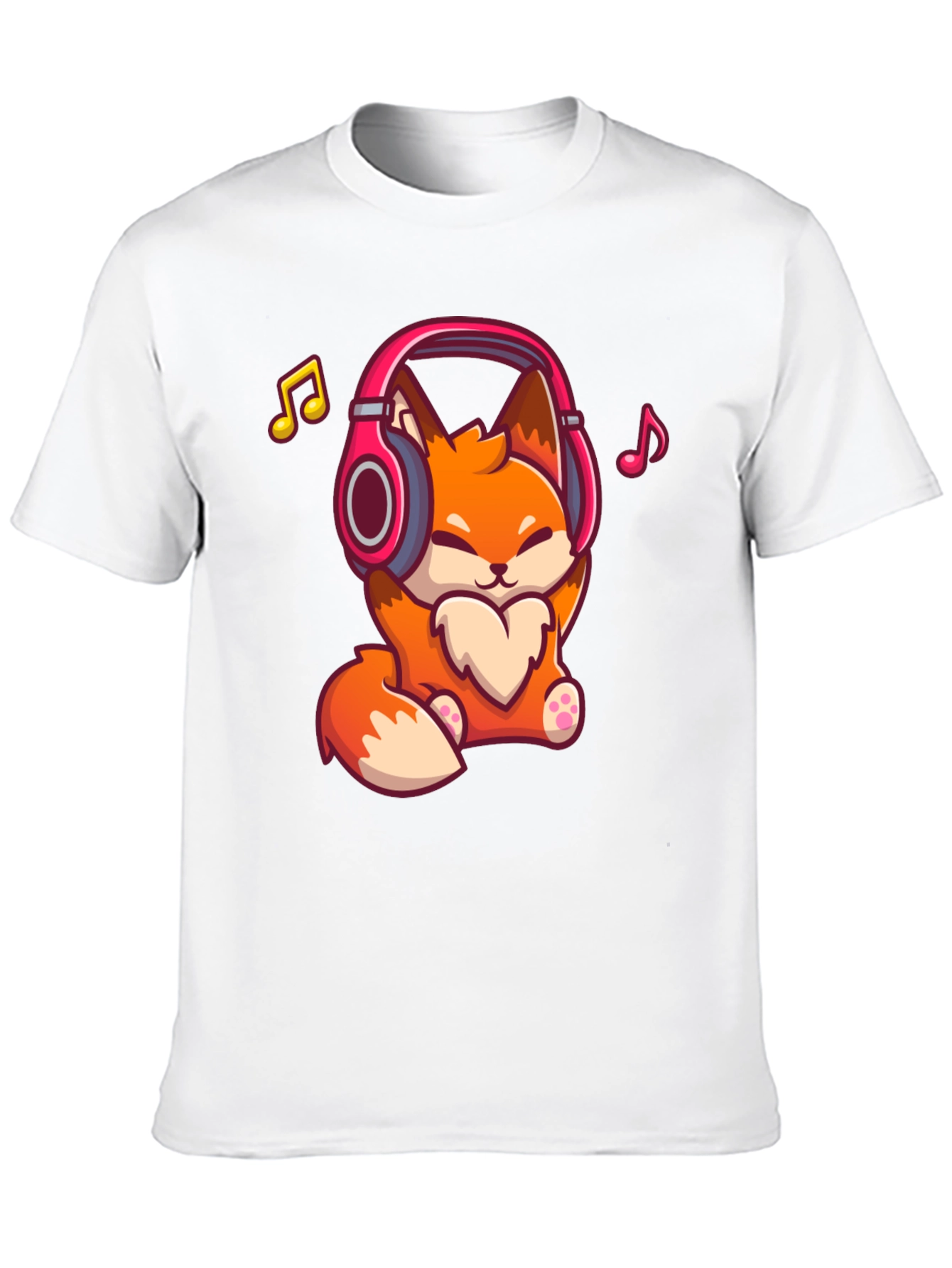 Cute Fox with Headphones Black T-Shirt