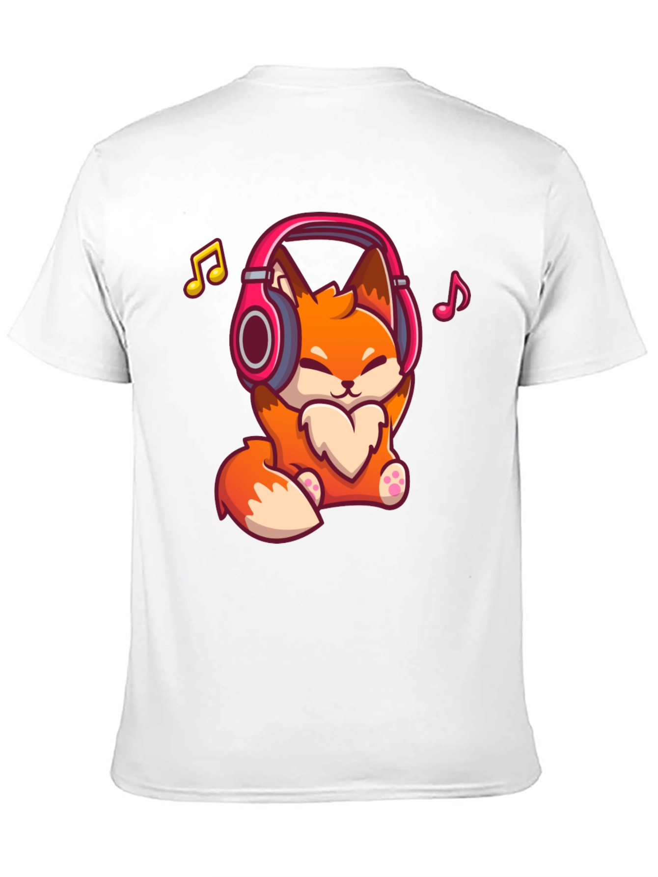 Cute Fox with Headphones Black T-Shirt