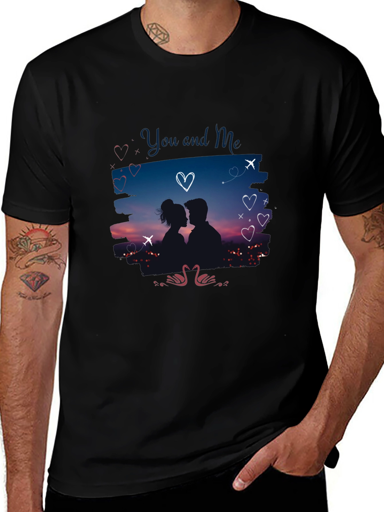 Romantic You and Me Graphic Black T-Shirt