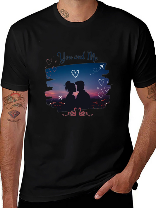 Romantic You and Me Graphic Black T-Shirt