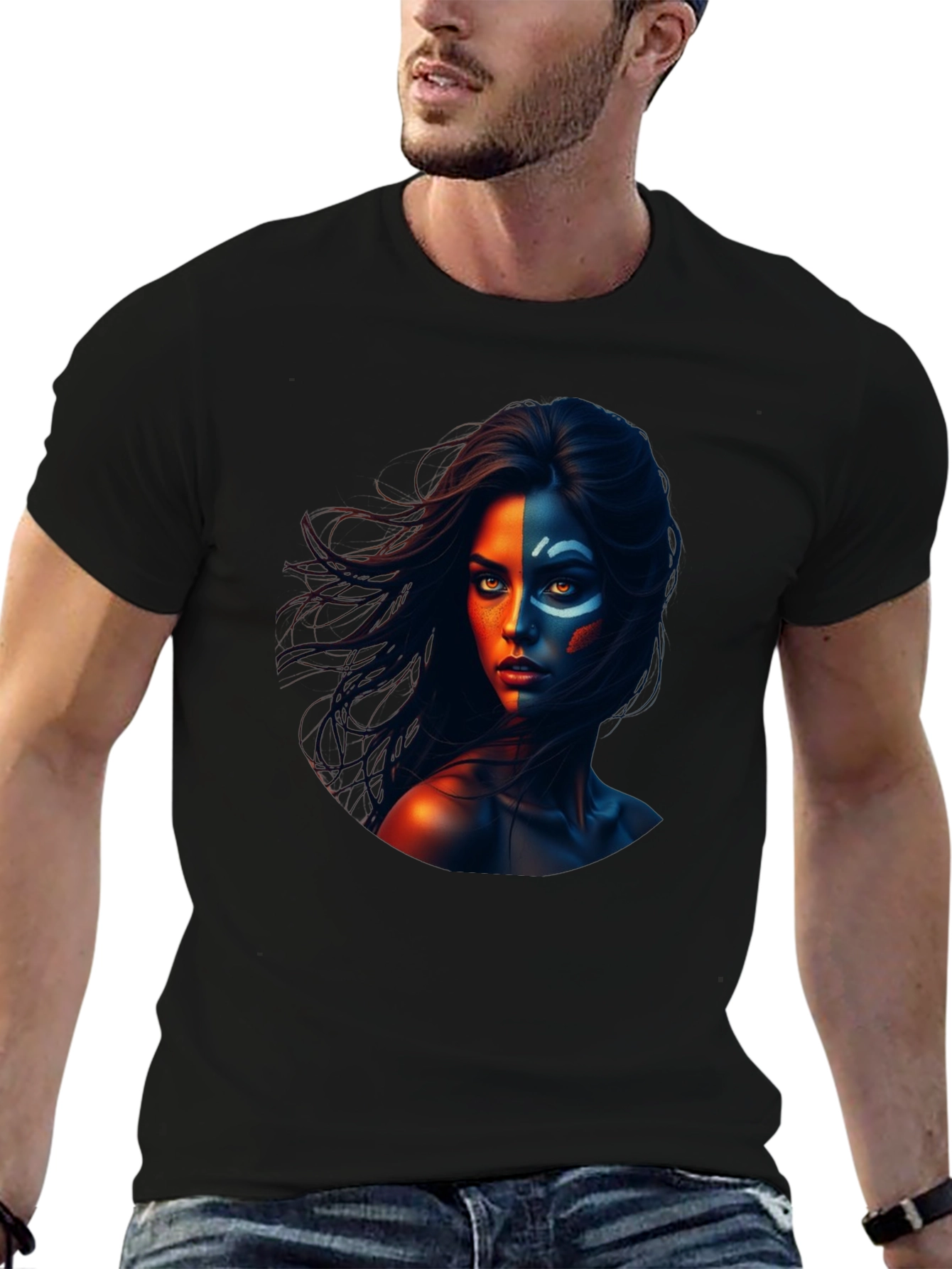 Dual Face Graphic Black T-Shirt