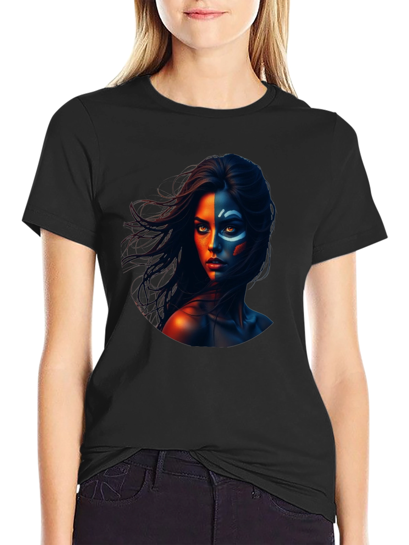 Dual Face Graphic Black T-Shirt