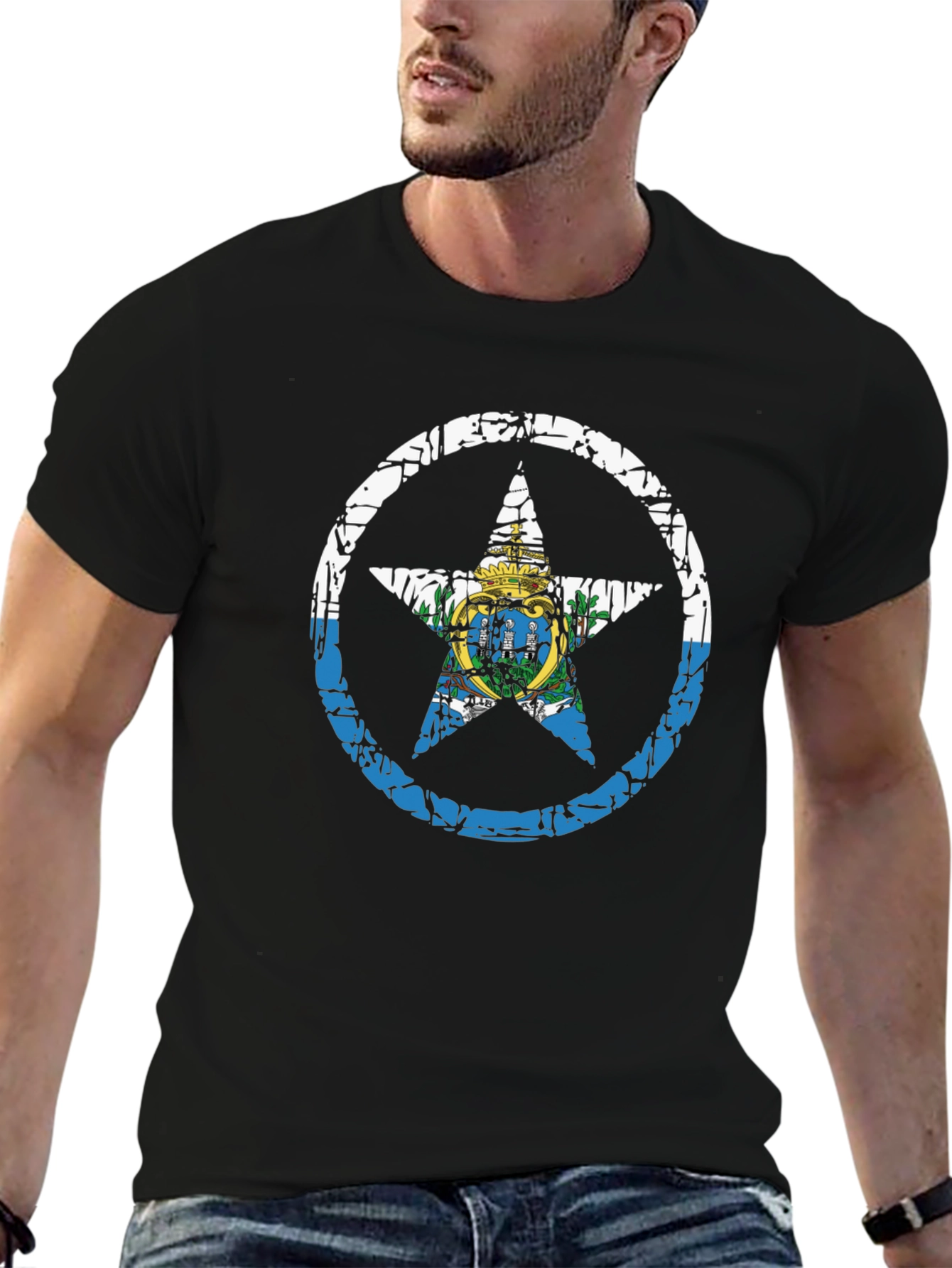 San Marino Flag Star Graphic T-Shirt