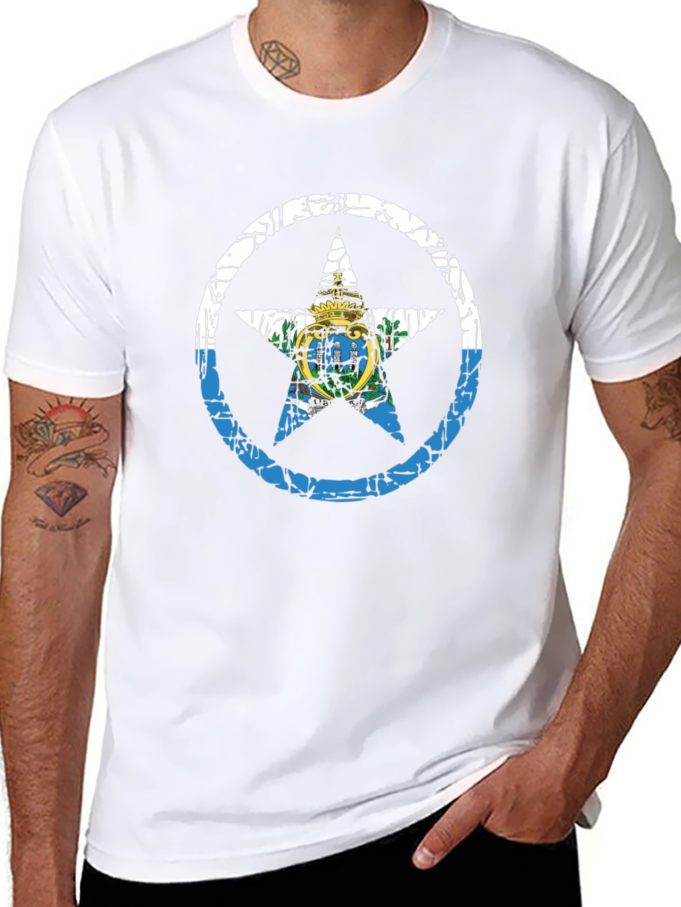San Marino Flag Star Graphic T-Shirt