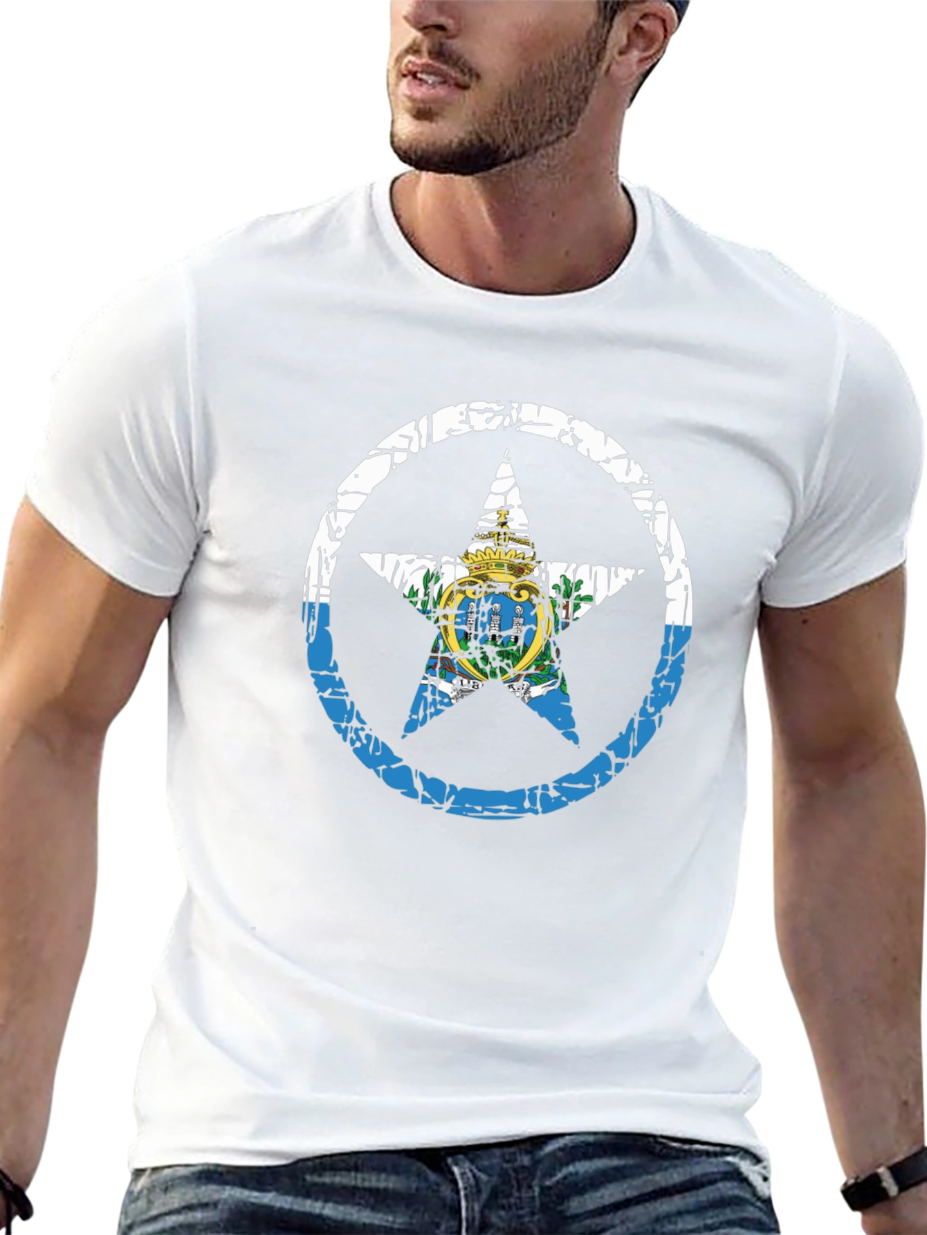 San Marino Flag Star Graphic T-Shirt