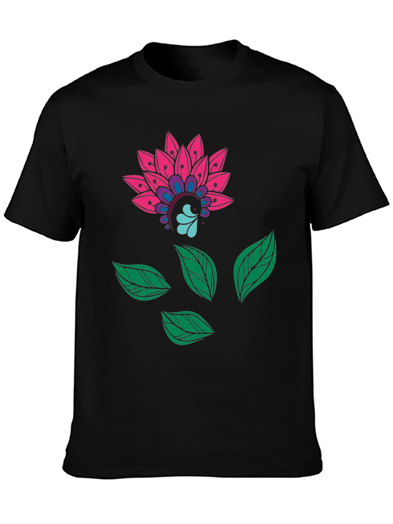 Floral Mandala Print Black Tee