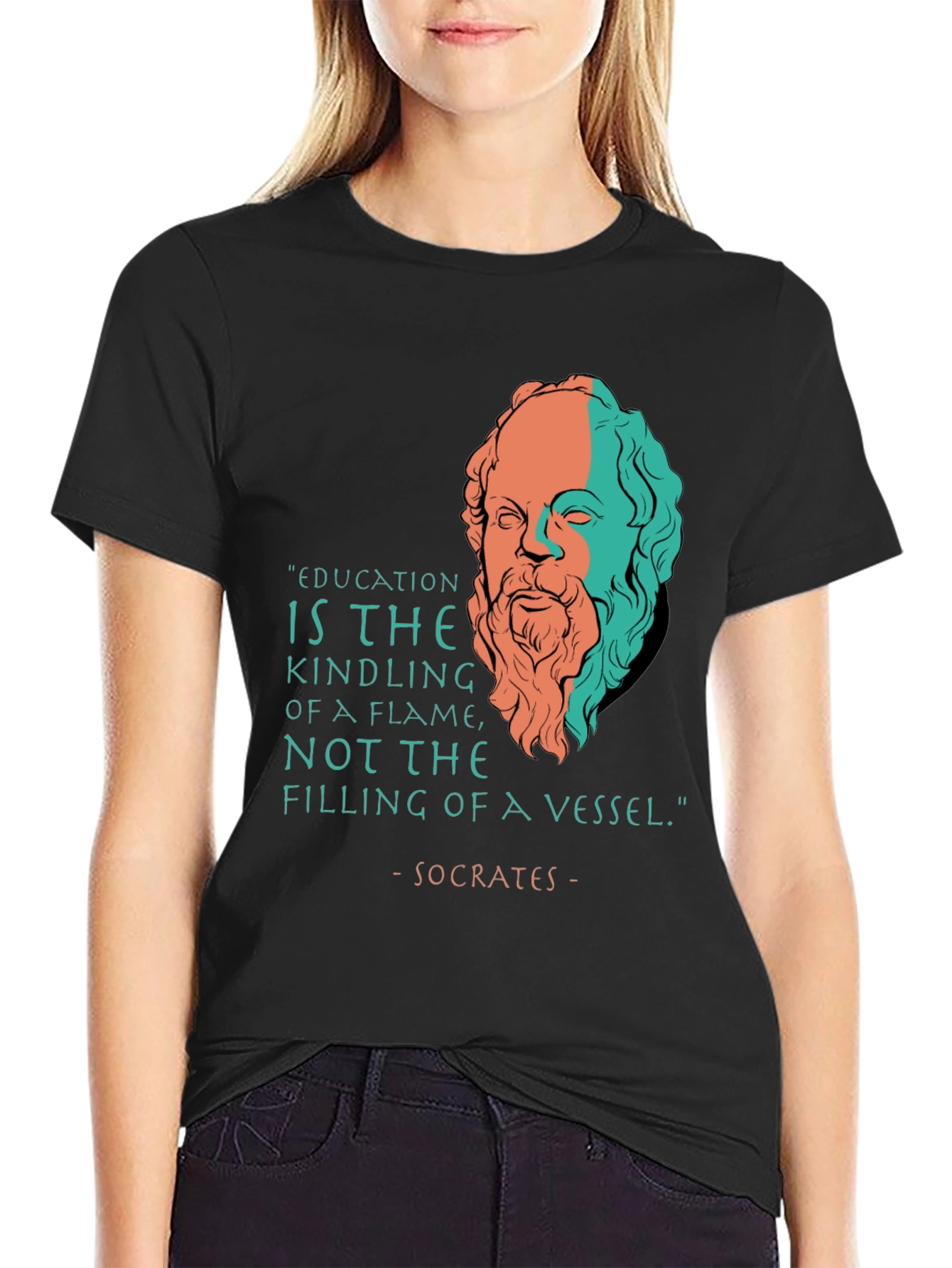 Socrates Quote T-Shirt - Education Kindling Flame Philosophy