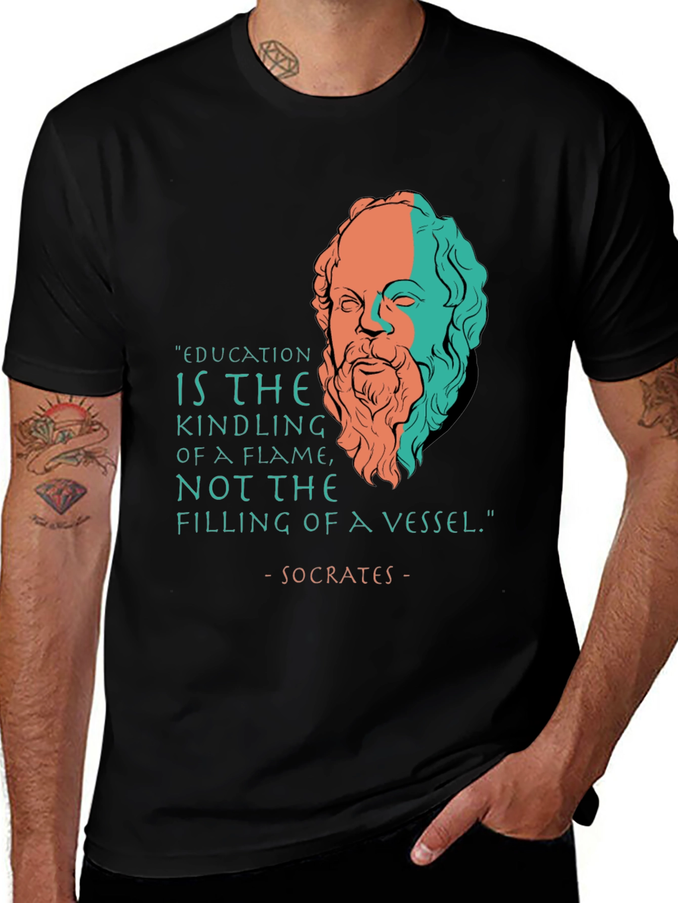 Socrates Quote T-Shirt - Education Kindling Flame Philosophy