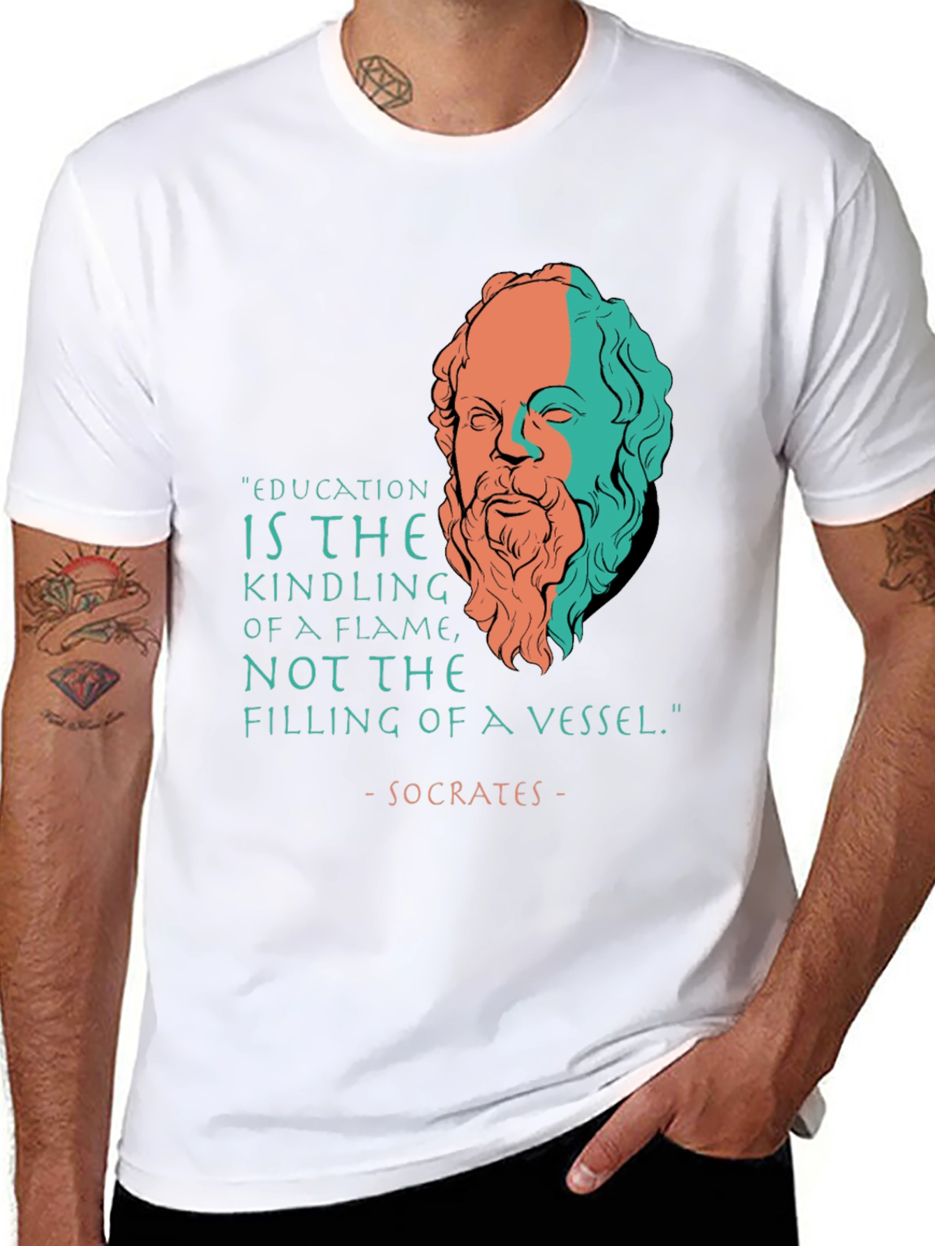 Socrates Quote T-Shirt - Education Kindling Flame Philosophy