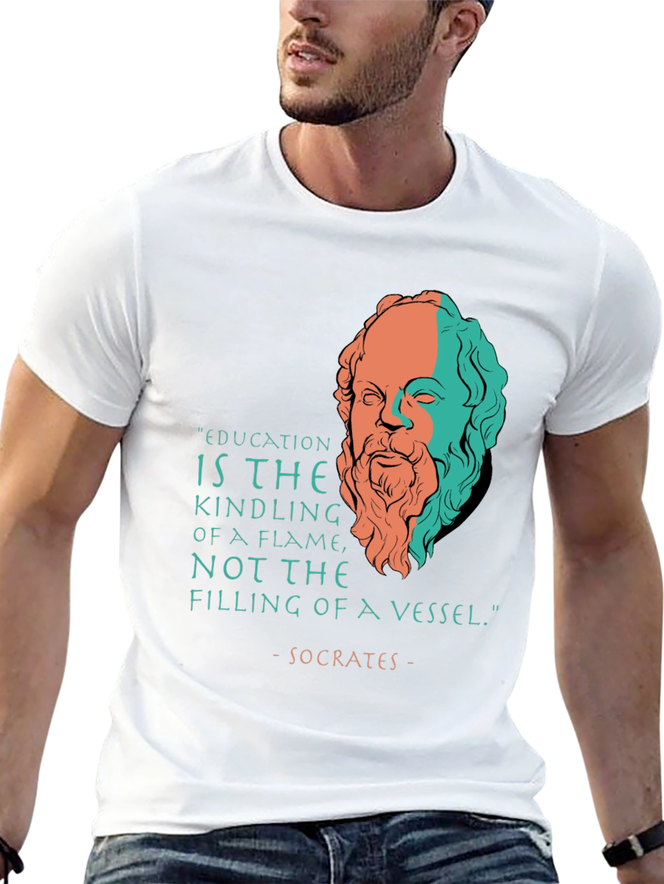Socrates Quote T-Shirt - Education Kindling Flame Philosophy