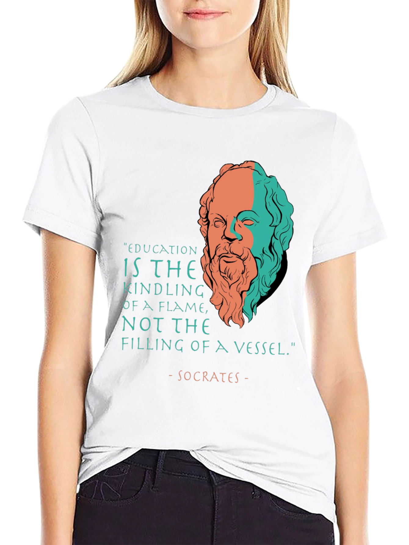 Socrates Quote T-Shirt - Education Kindling Flame Philosophy
