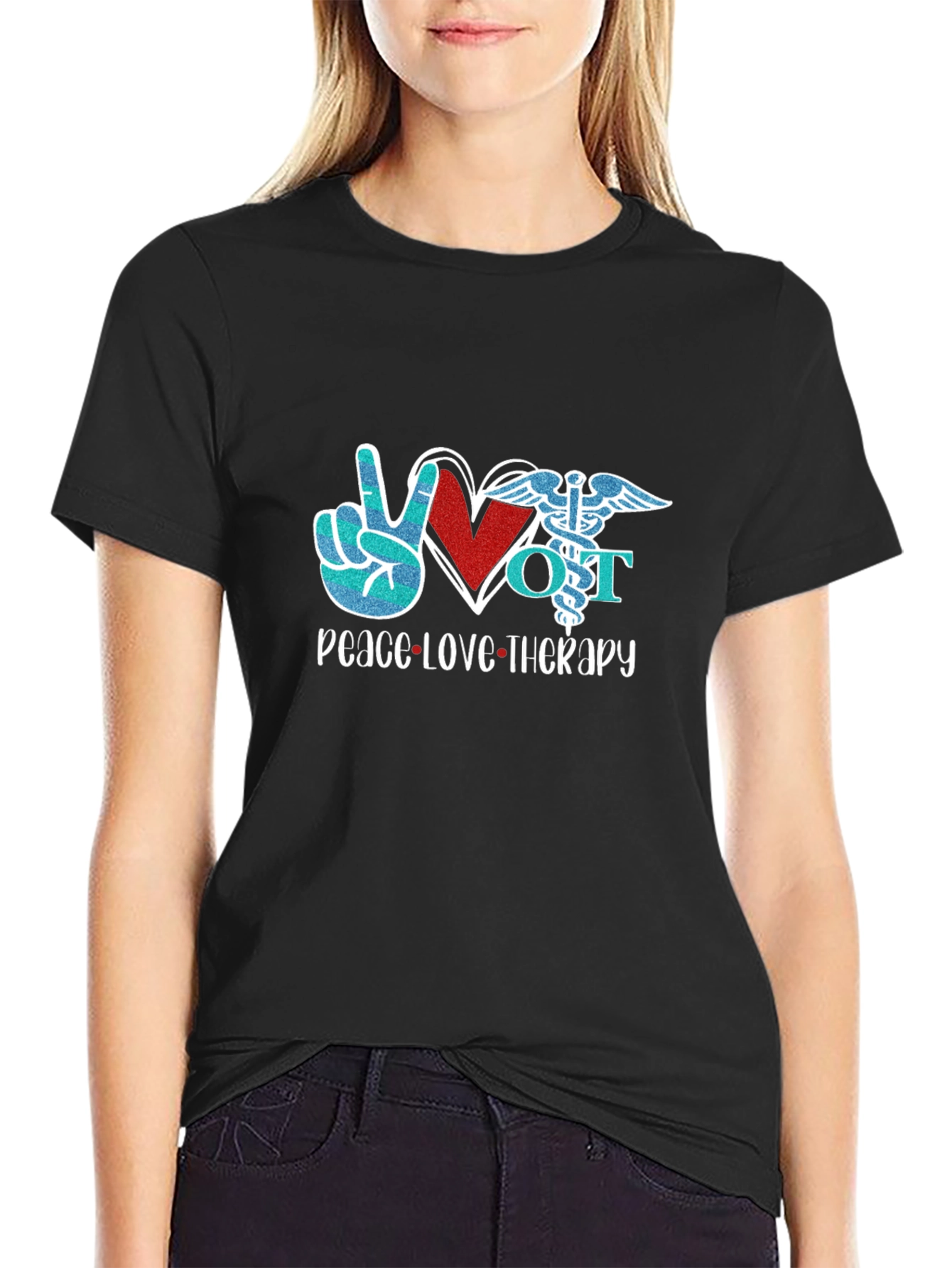 Peace Love Therapy Black Graphic T-Shirt