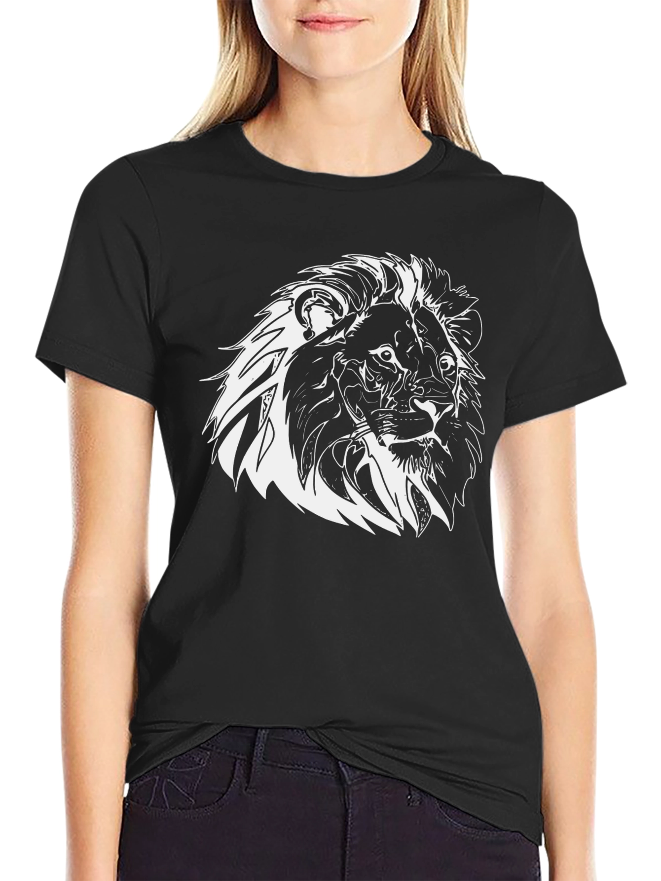 Lion Graphic Print Tee - Black Short Sleeve