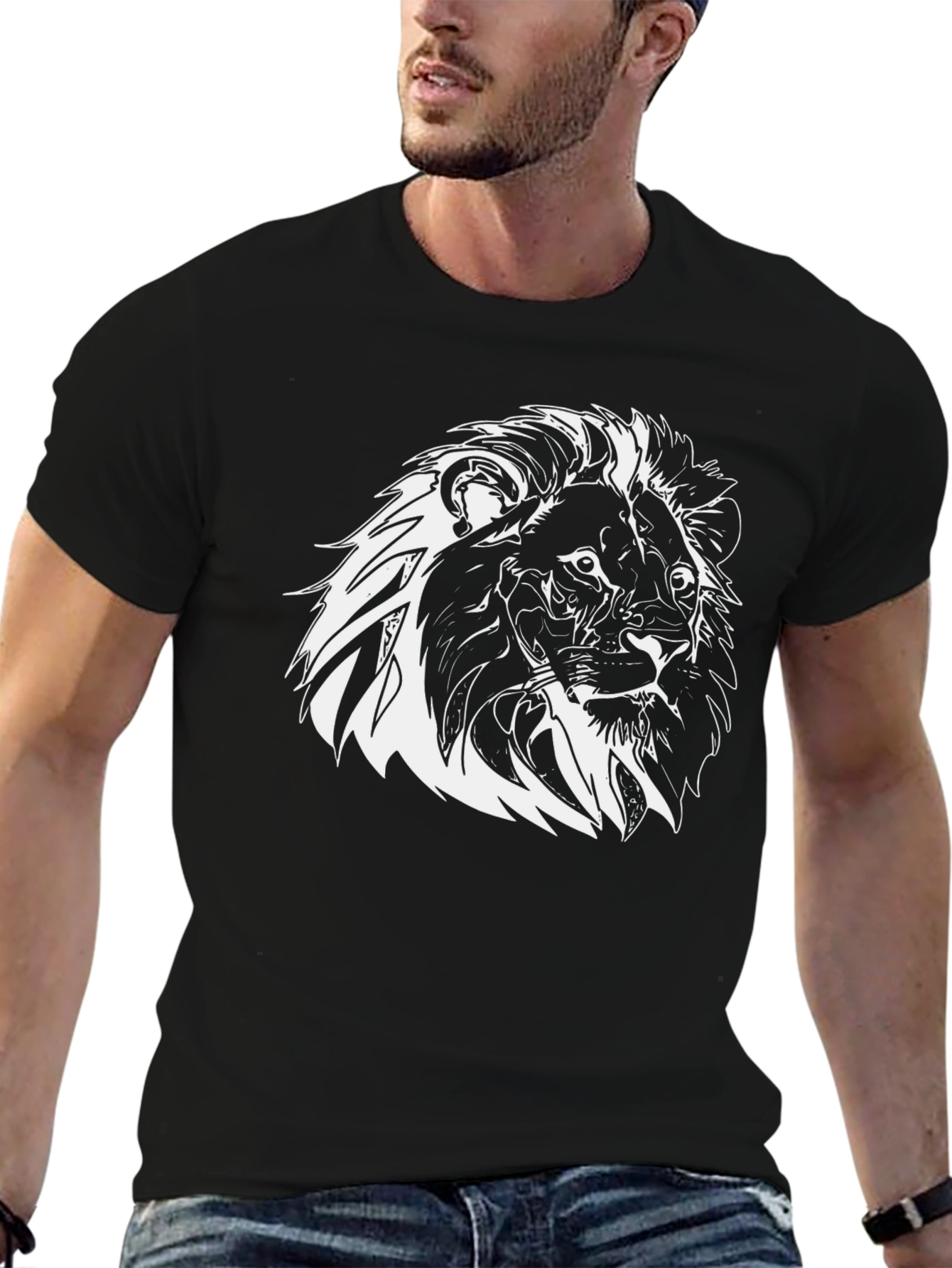 Lion Graphic Print Tee - Black Short Sleeve
