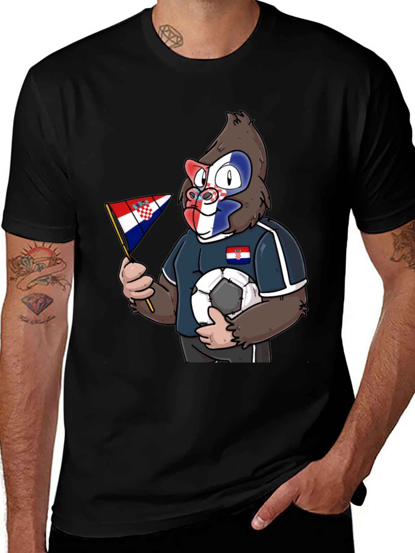 Croatian Soccer Gorilla Black T-Shirt