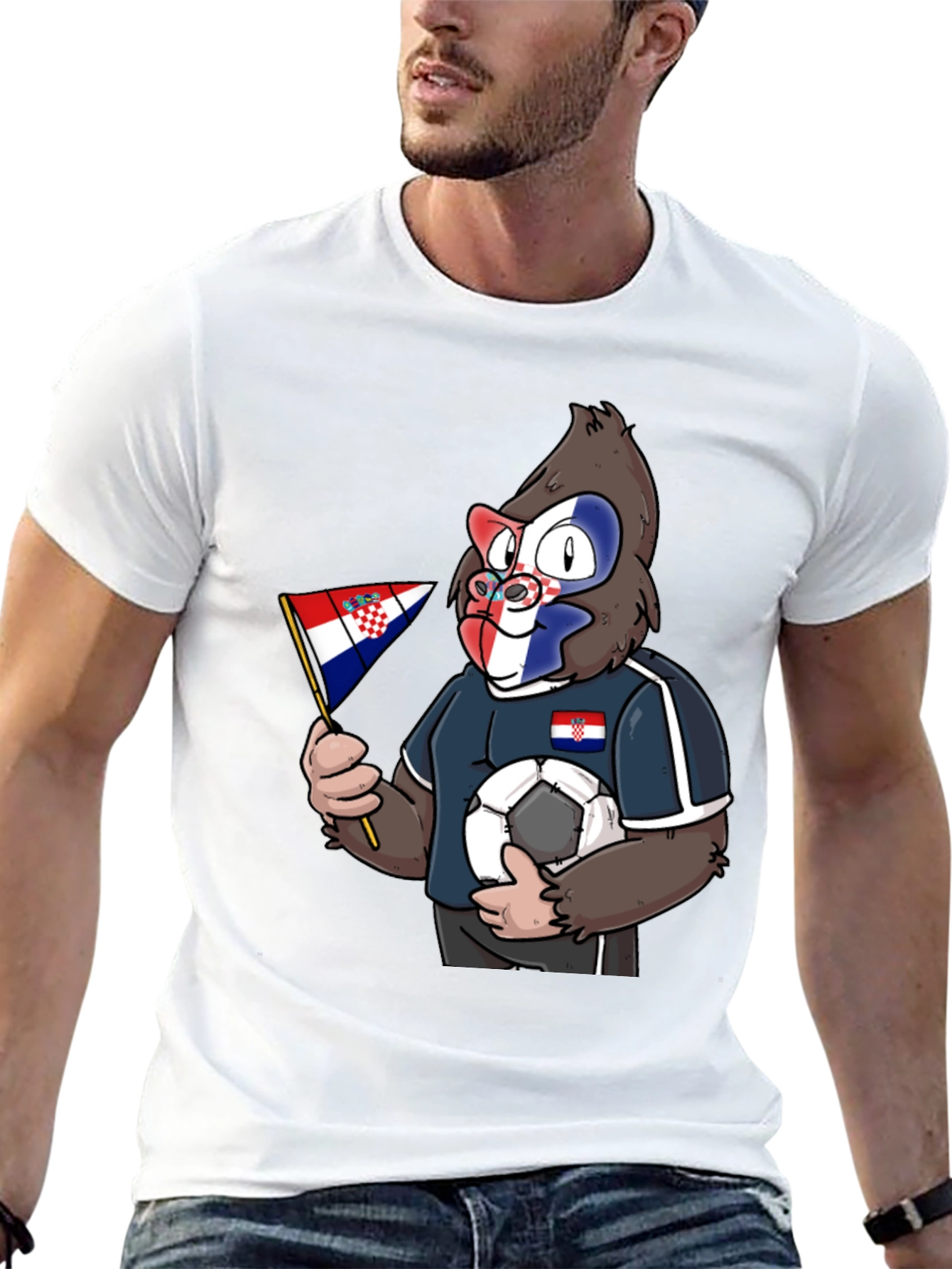 Croatian Soccer Gorilla Black T-Shirt