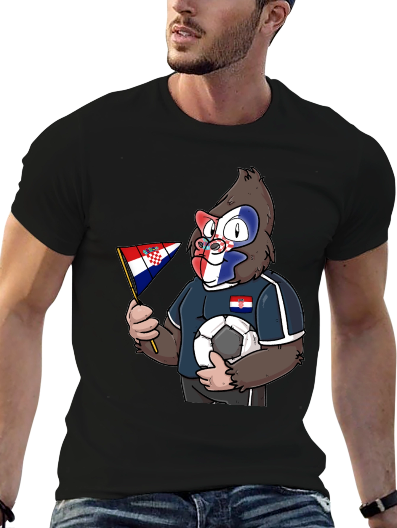 Croatian Soccer Gorilla Black T-Shirt