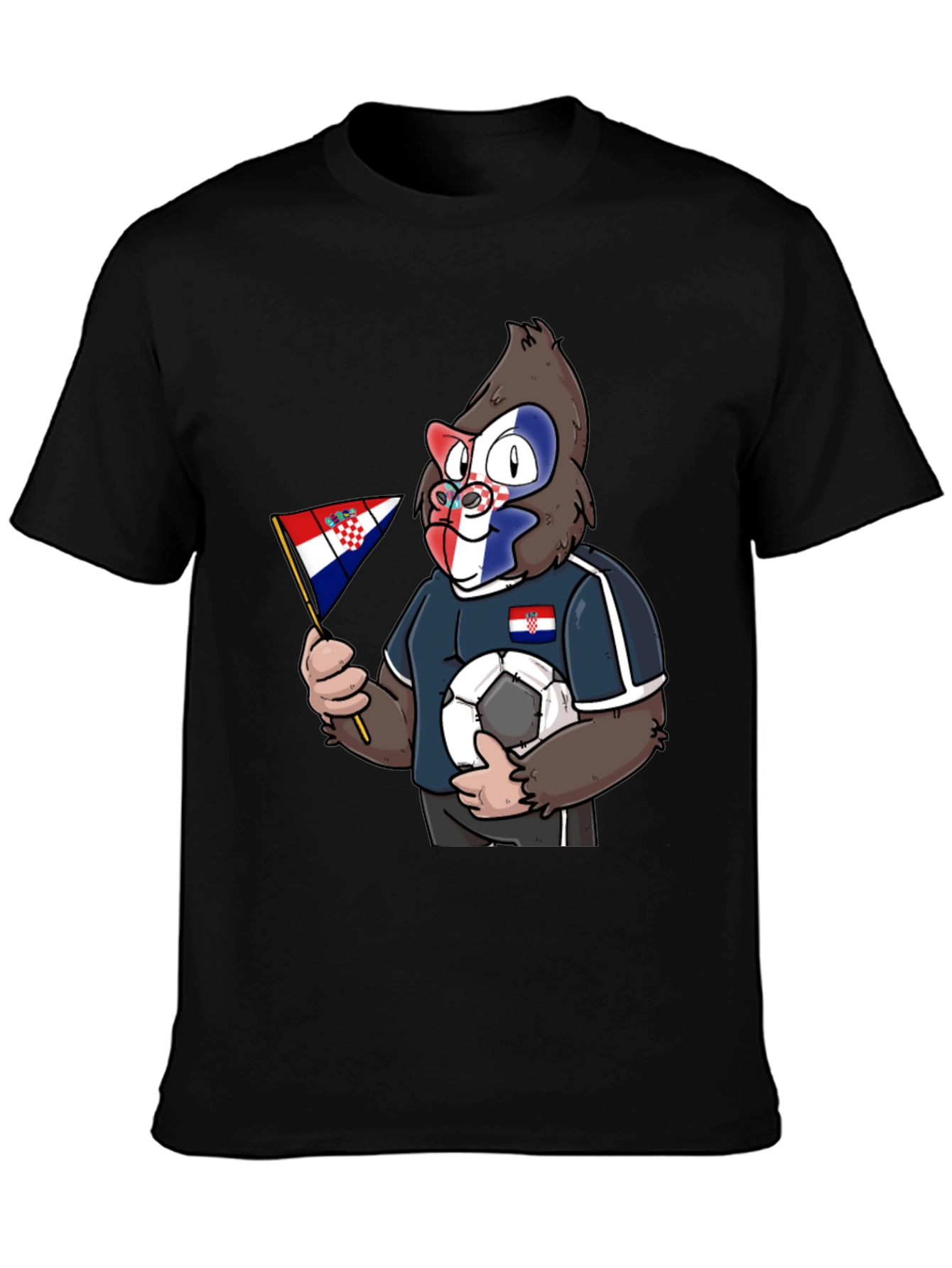 Croatian Soccer Gorilla Black T-Shirt