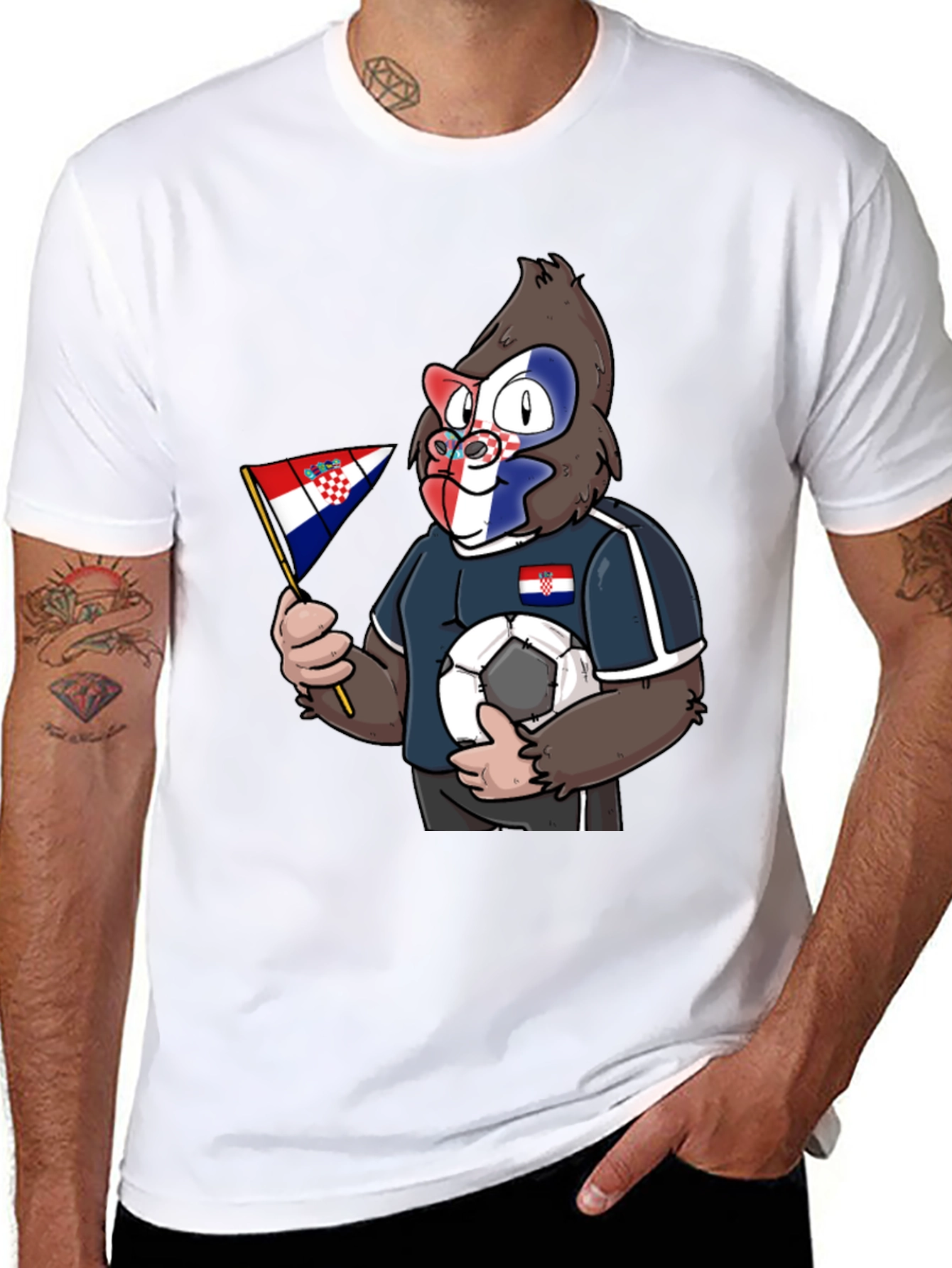 Croatian Soccer Gorilla Black T-Shirt