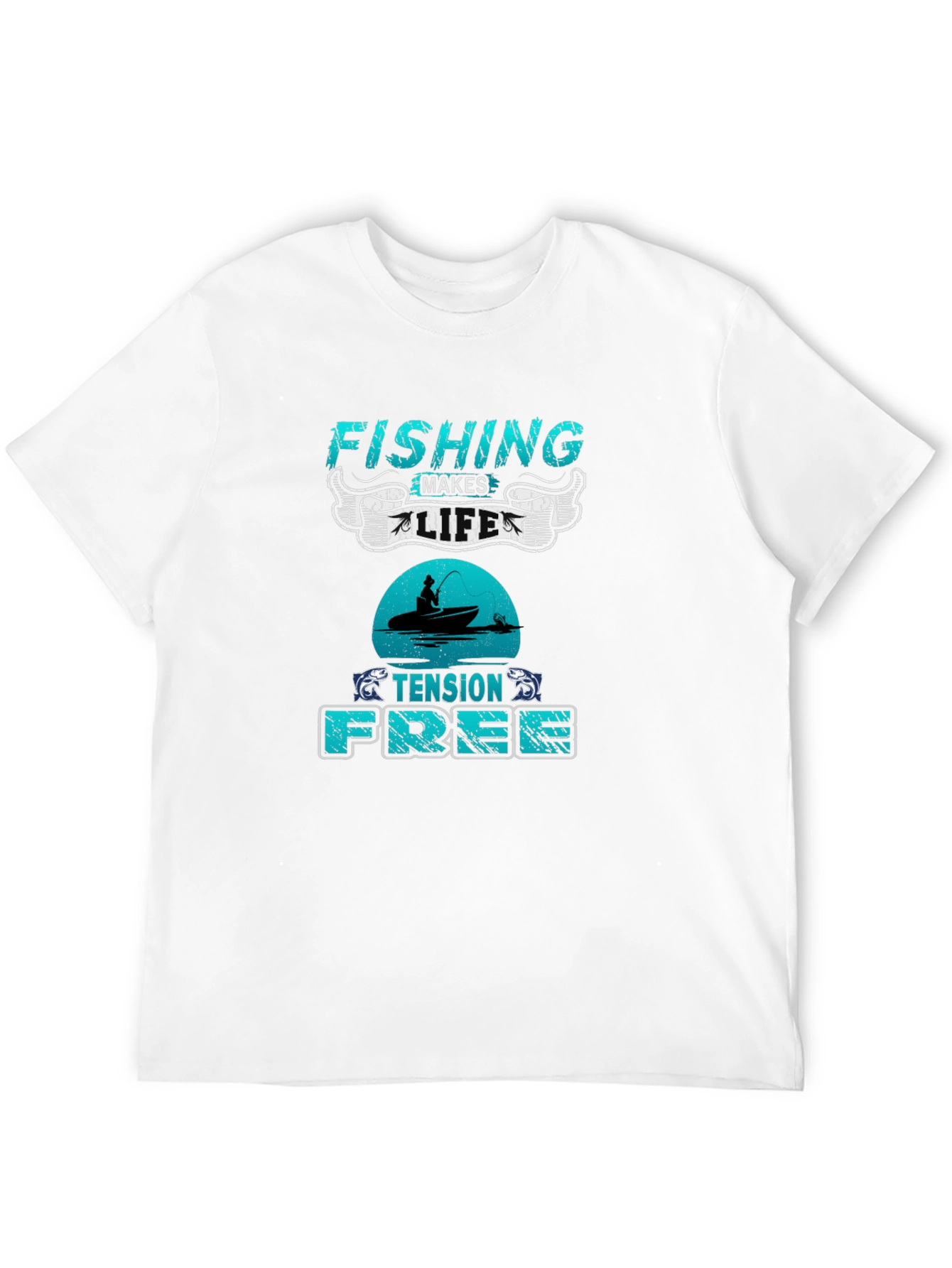 Fishing Makes Life Tension Free Black T-Shirt