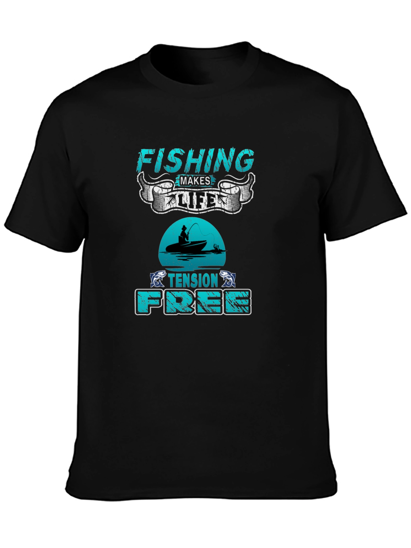 Fishing Makes Life Tension Free Black T-Shirt