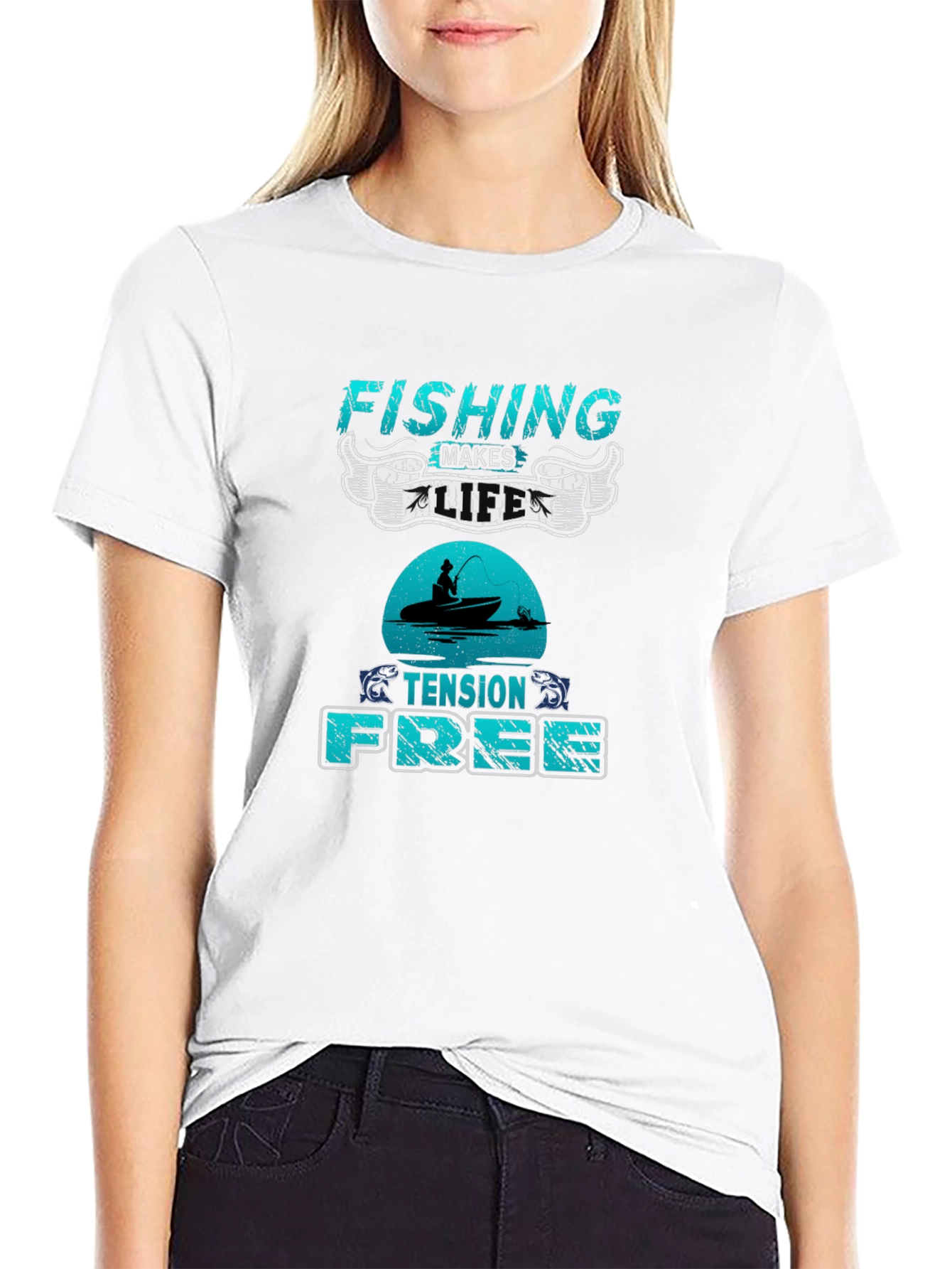 Fishing Makes Life Tension Free Black T-Shirt