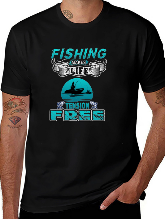 Fishing Makes Life Tension Free Black T-Shirt