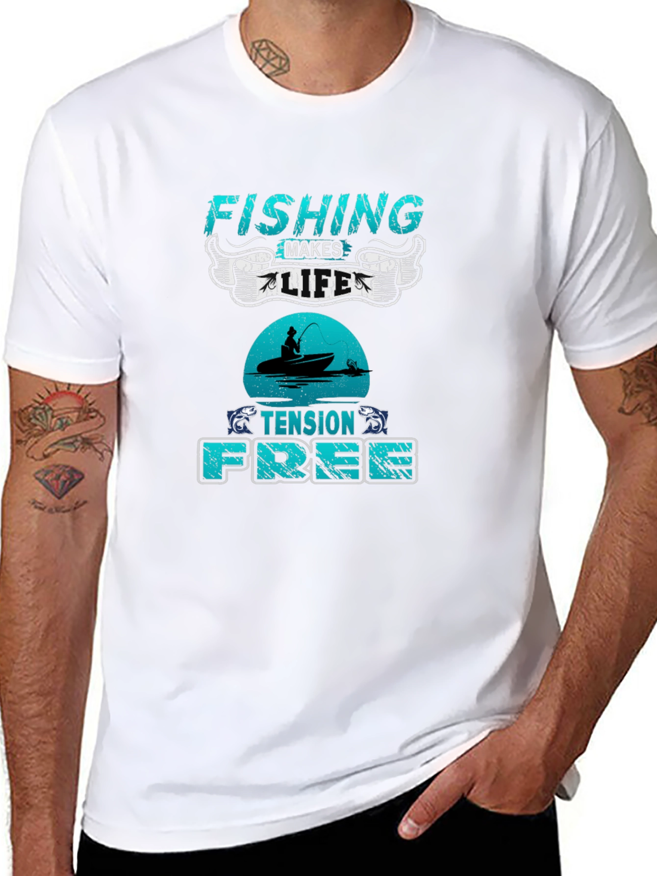 Fishing Makes Life Tension Free Black T-Shirt