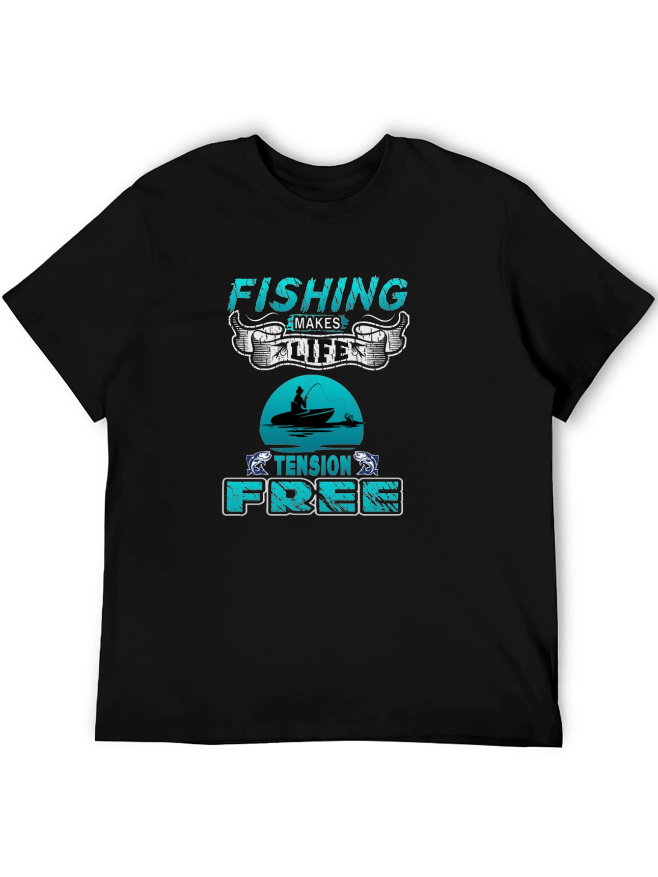 Fishing Makes Life Tension Free Black T-Shirt