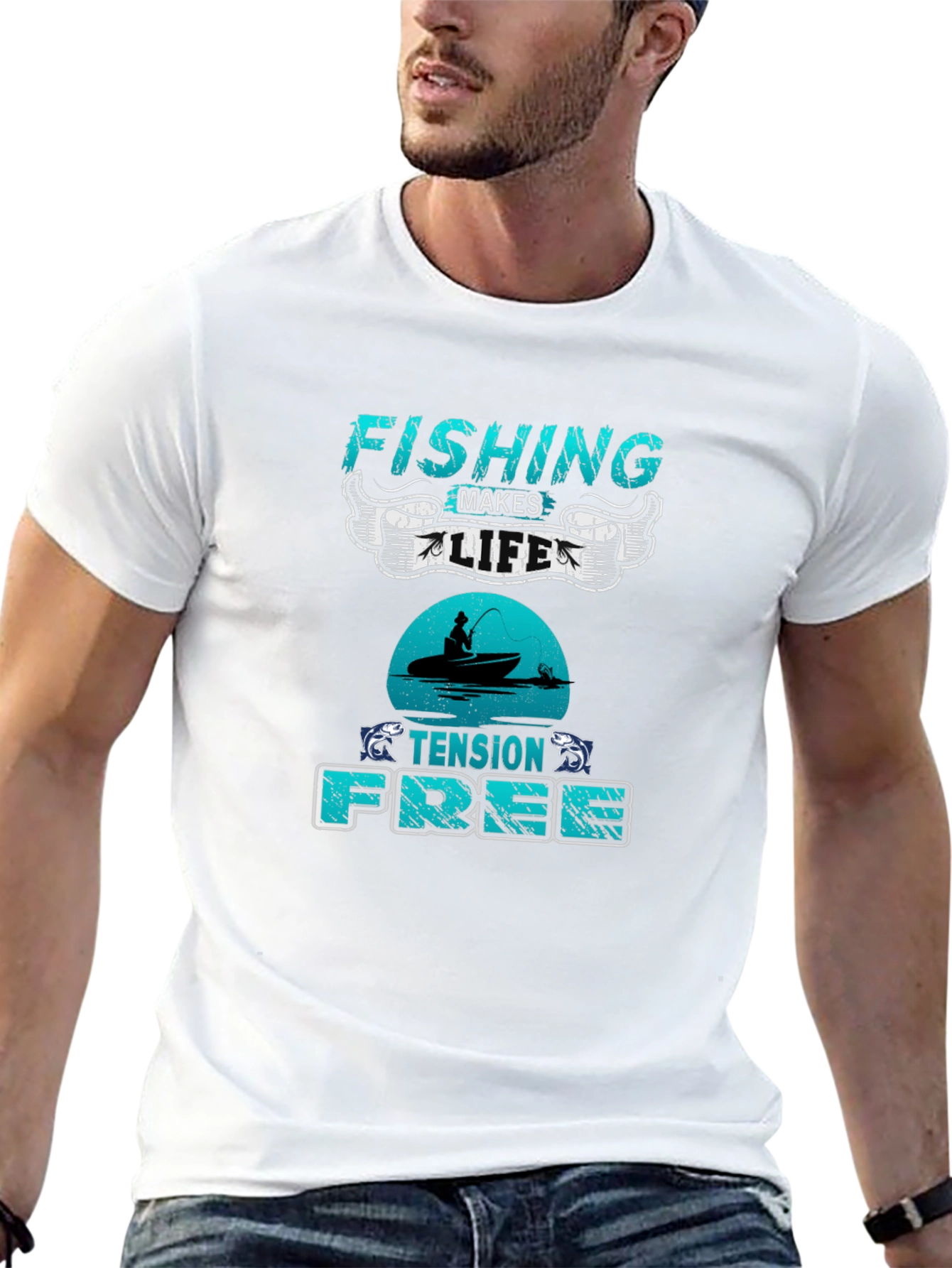 Fishing Makes Life Tension Free Black T-Shirt