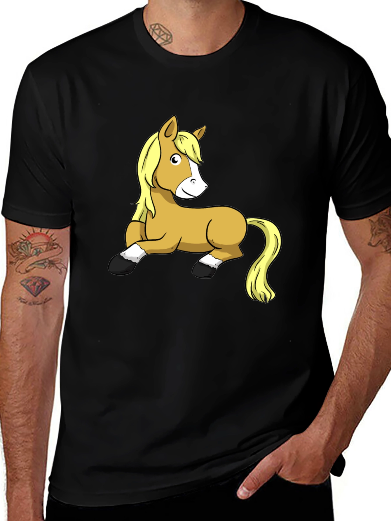 Funny Horse Graphic T-Shirt - Black Cotton Tee