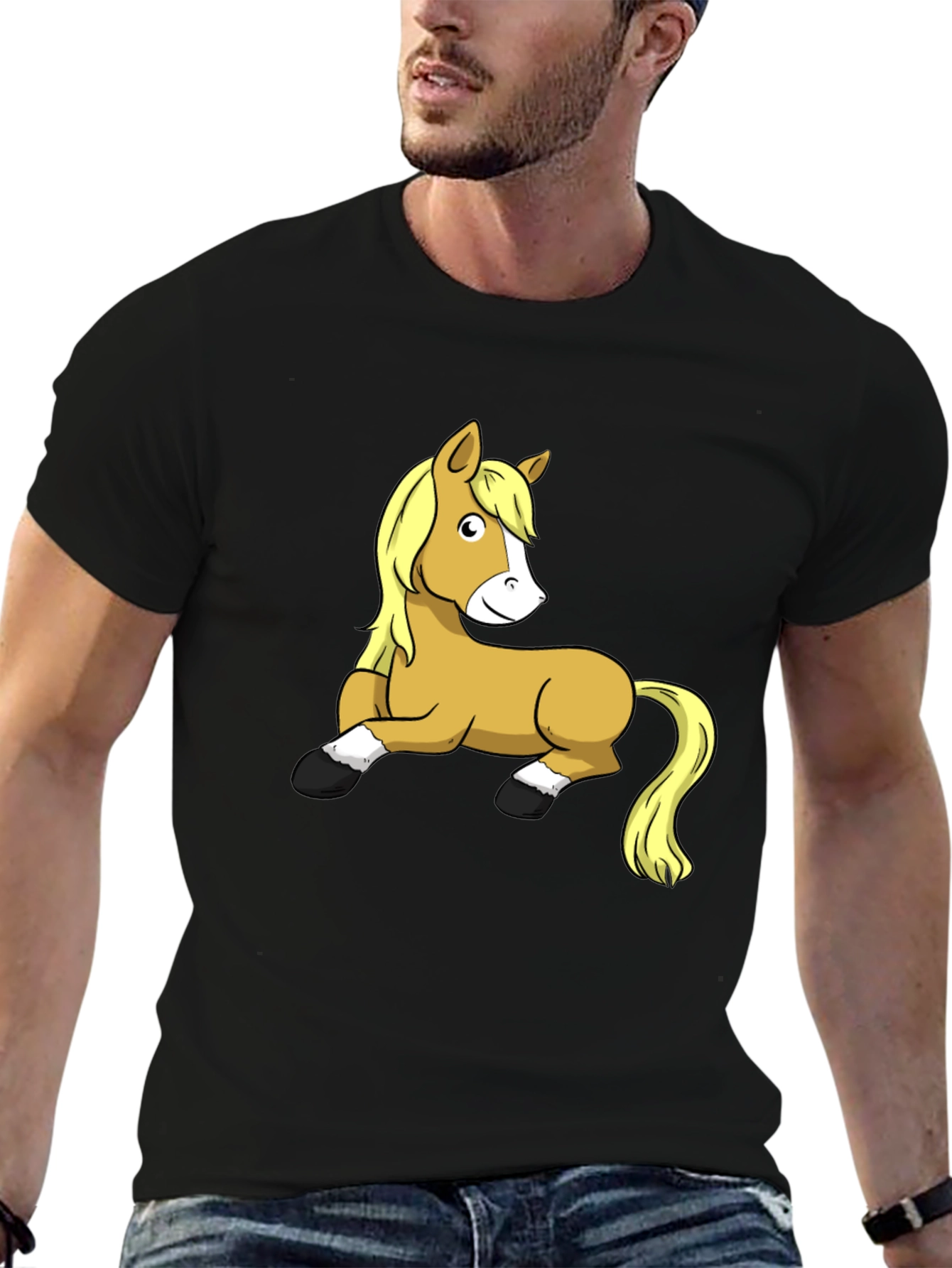 Funny Horse Graphic T-Shirt - Black Cotton Tee
