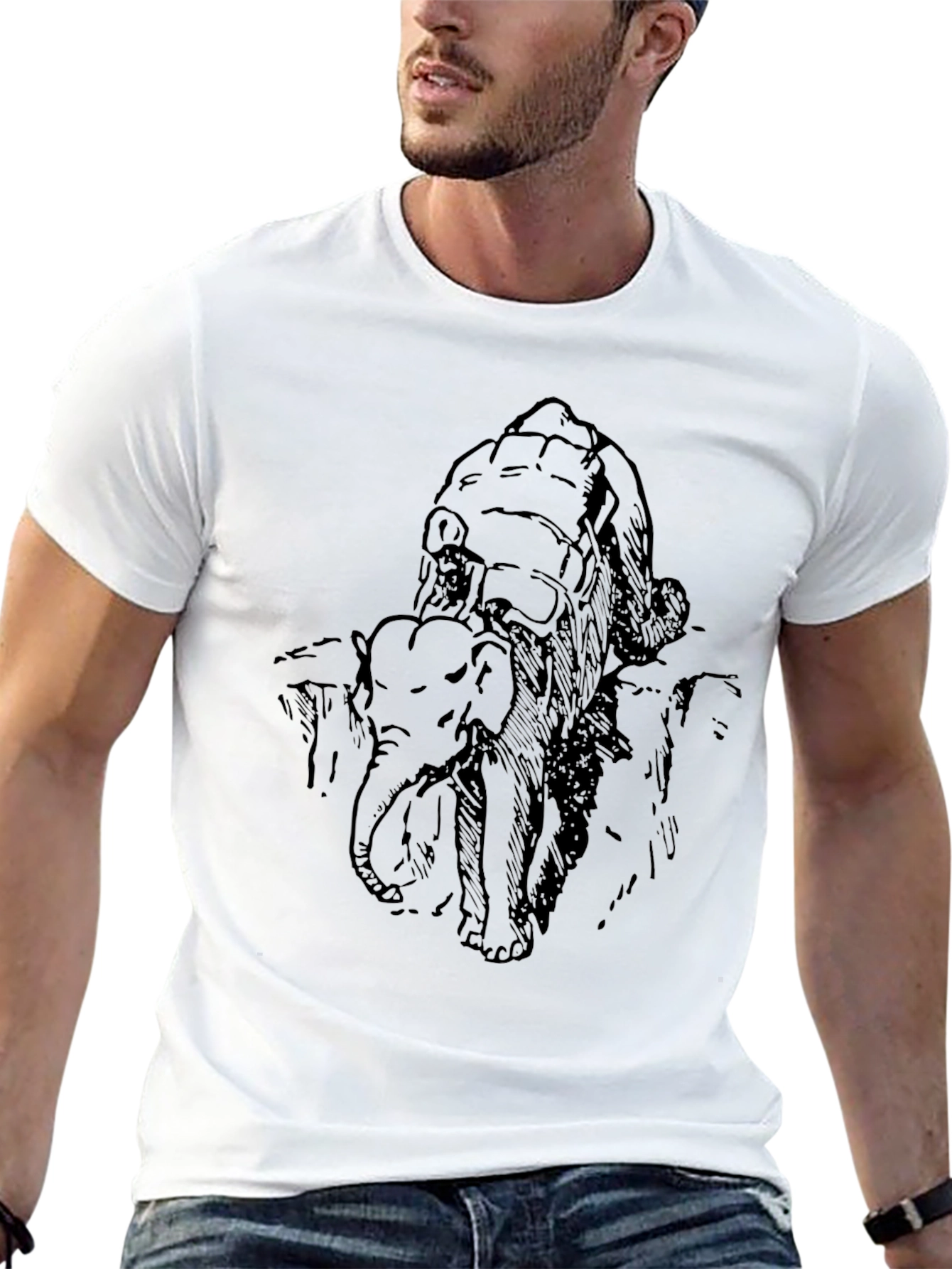 Elephant Sketch Black T-Shirt