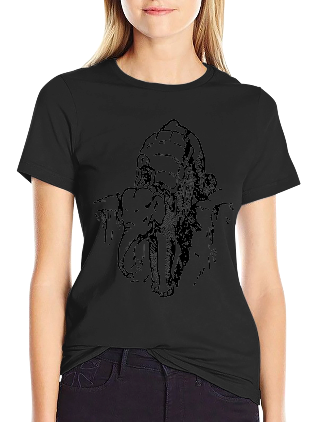 Elephant Sketch Black T-Shirt