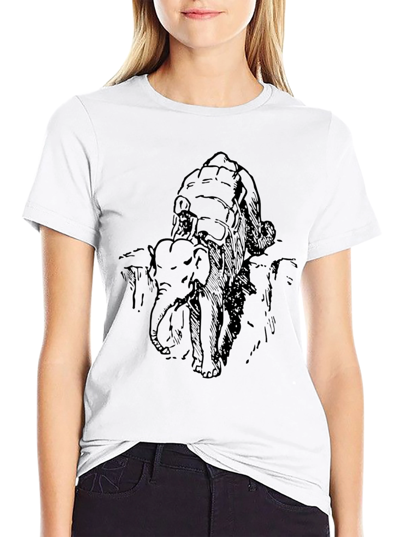 Elephant Sketch Black T-Shirt