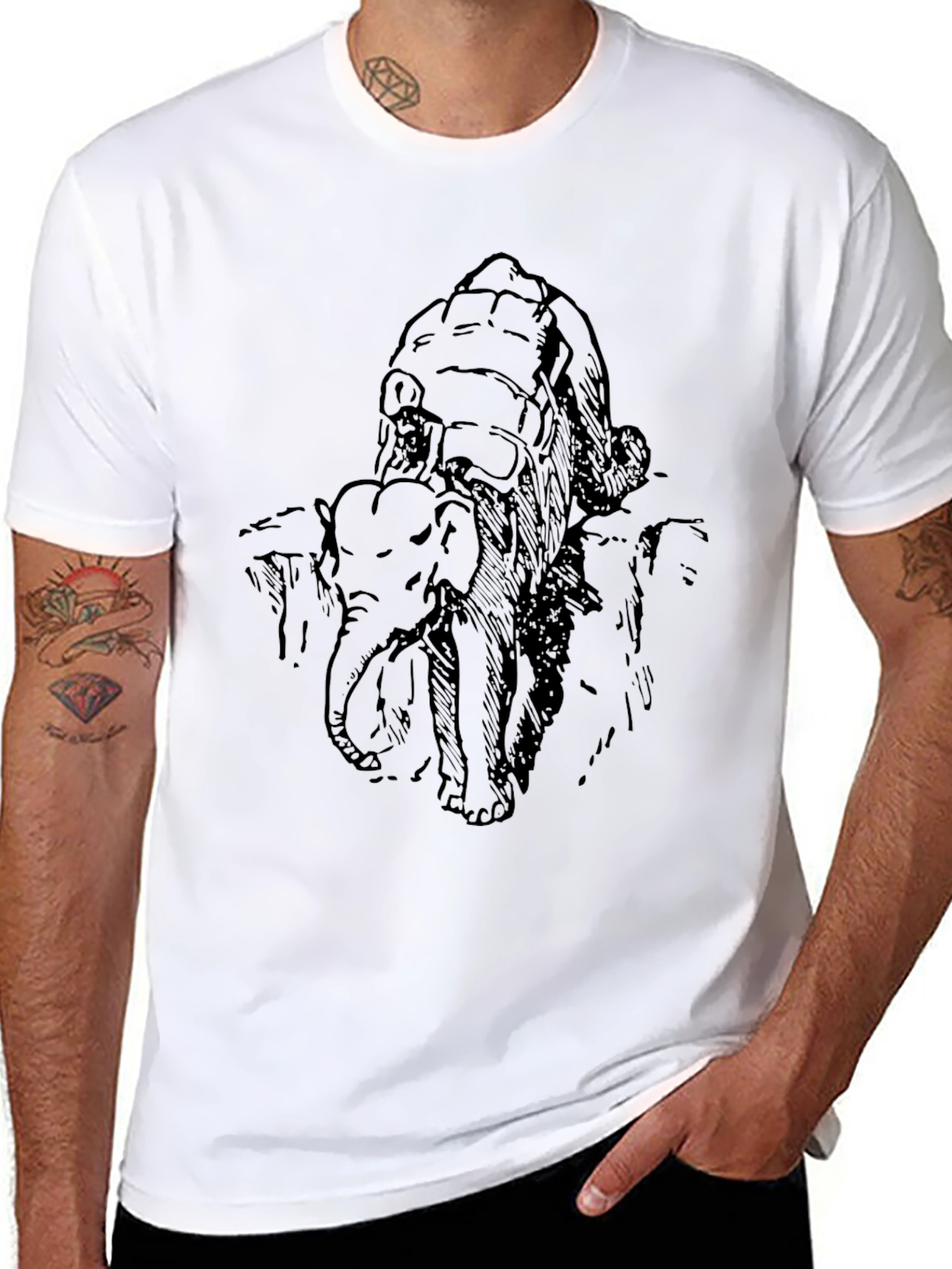 Elephant Sketch Black T-Shirt