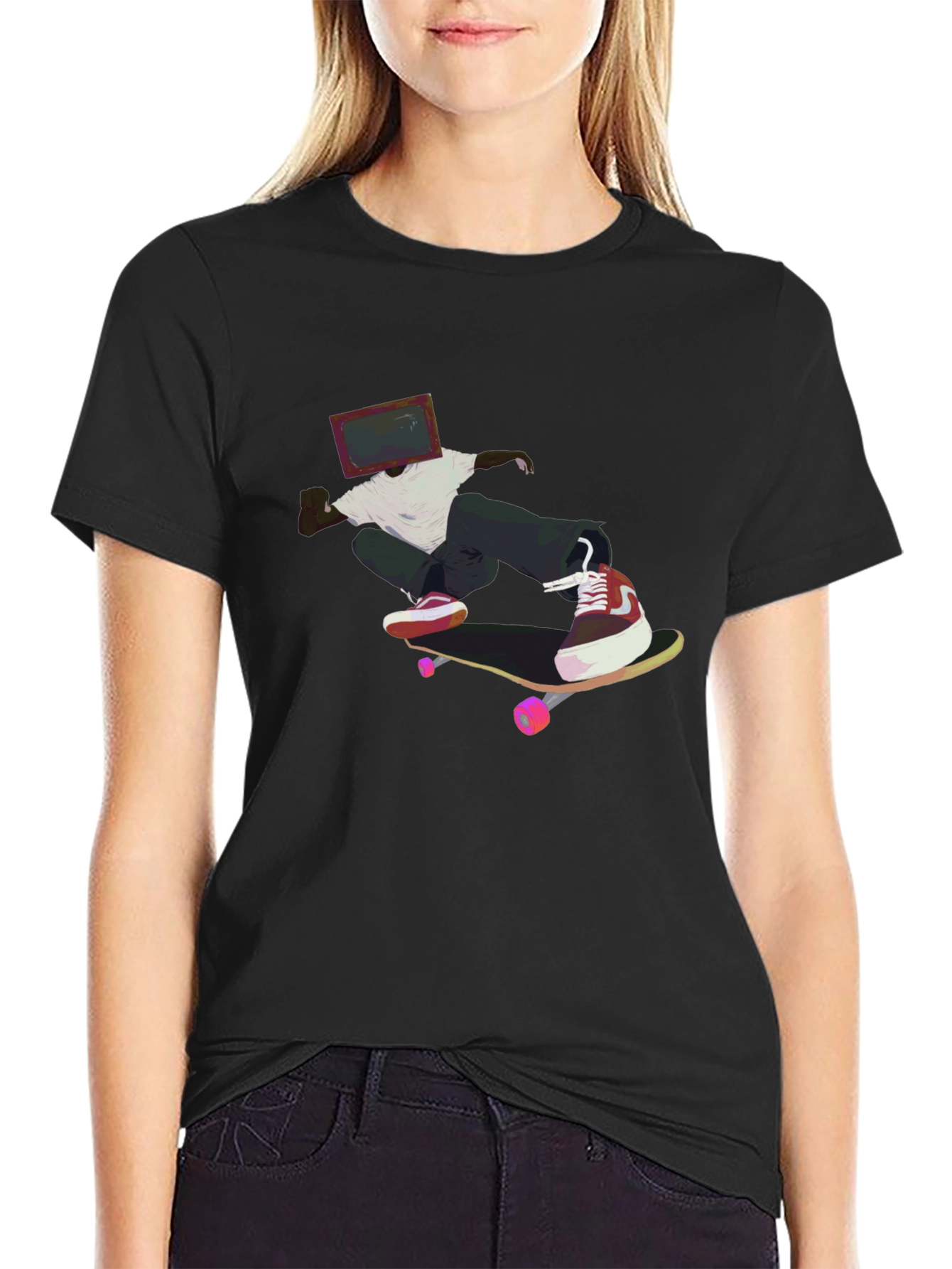 Skateboarding TV Head Graphic Black T-Shirt