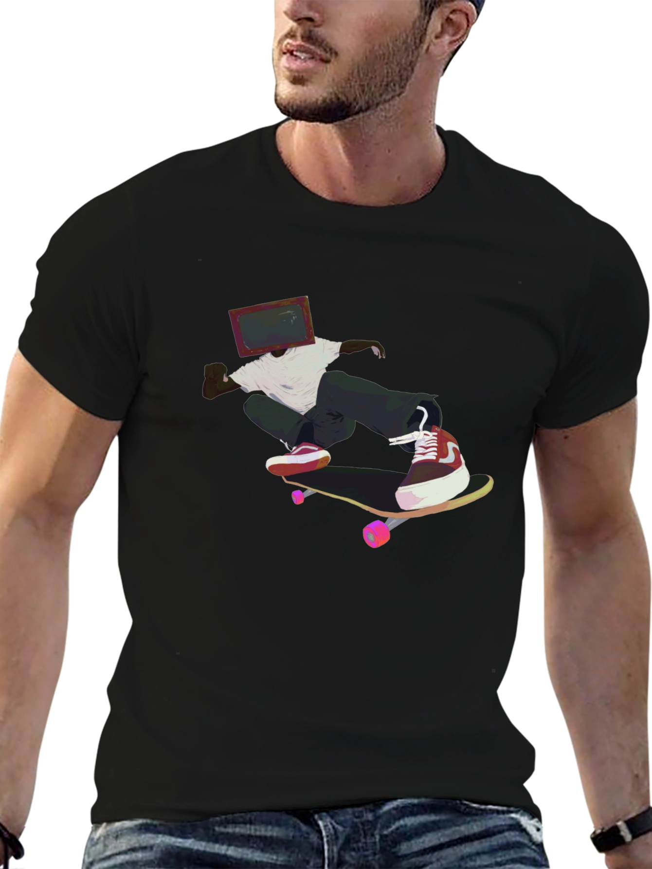Skateboarding TV Head Graphic Black T-Shirt