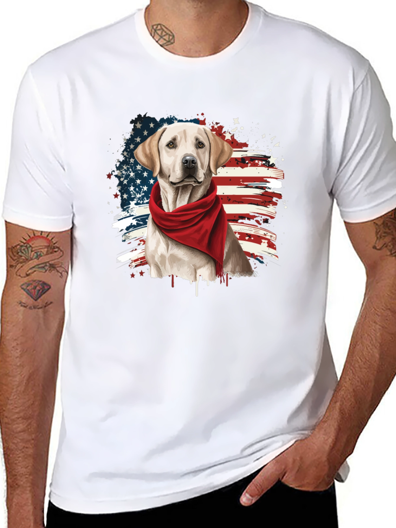 Patriotic Dog T-Shirt - USA Flag Design