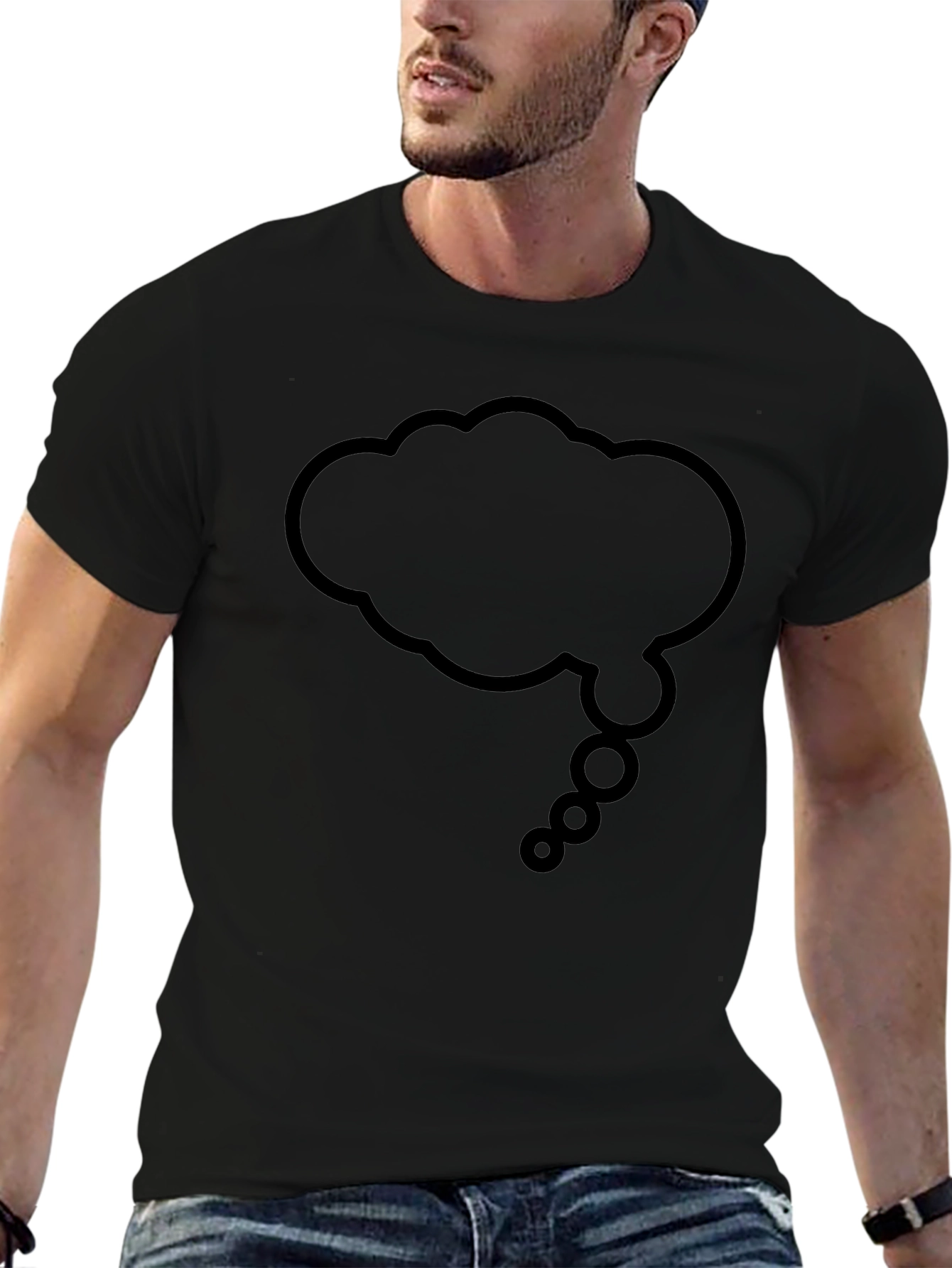Mens Black T-Shirt with Thought Bubble Graphic