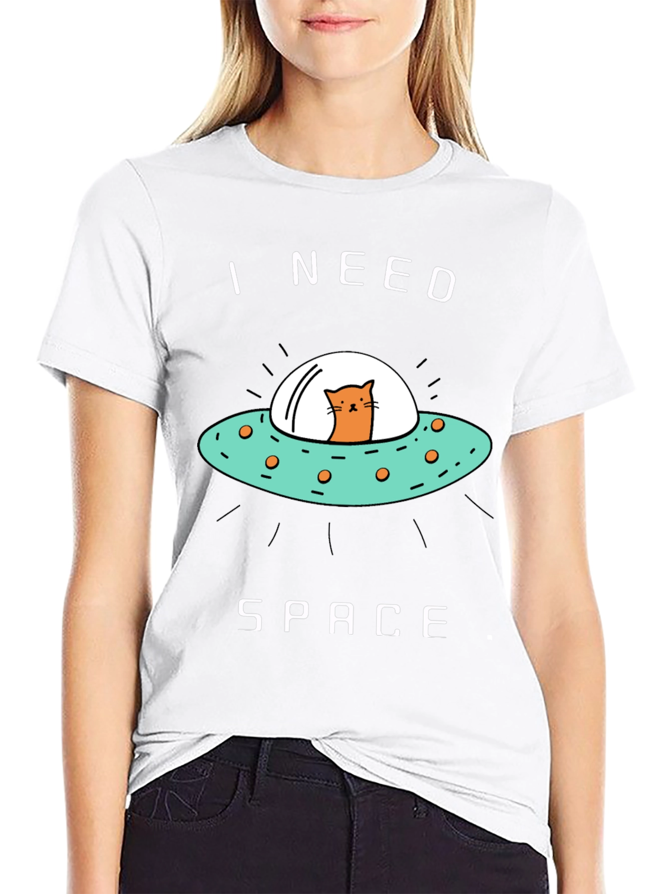 I Need Space Cat UFO Graphic Tee
