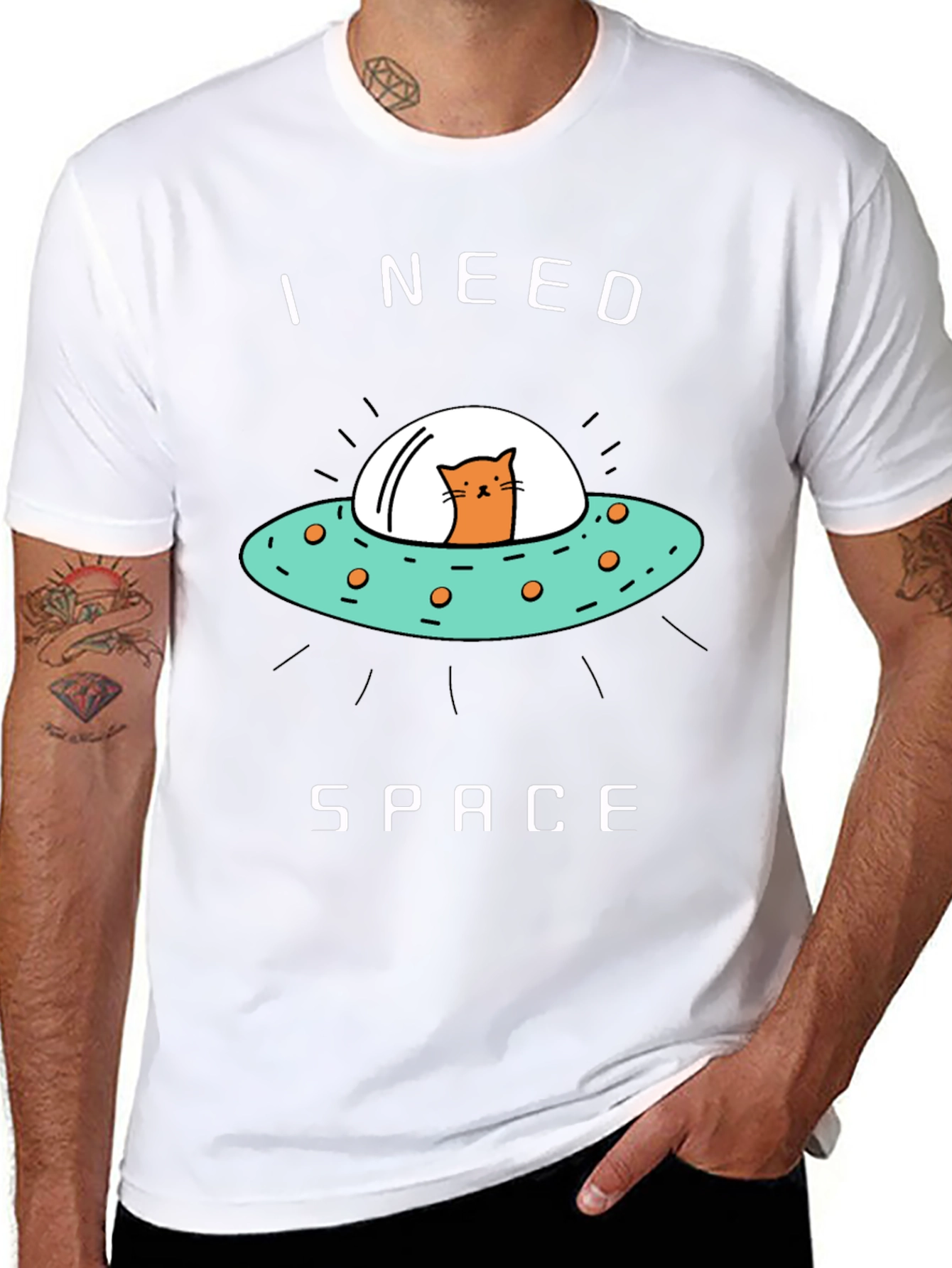 I Need Space Cat UFO Graphic Tee