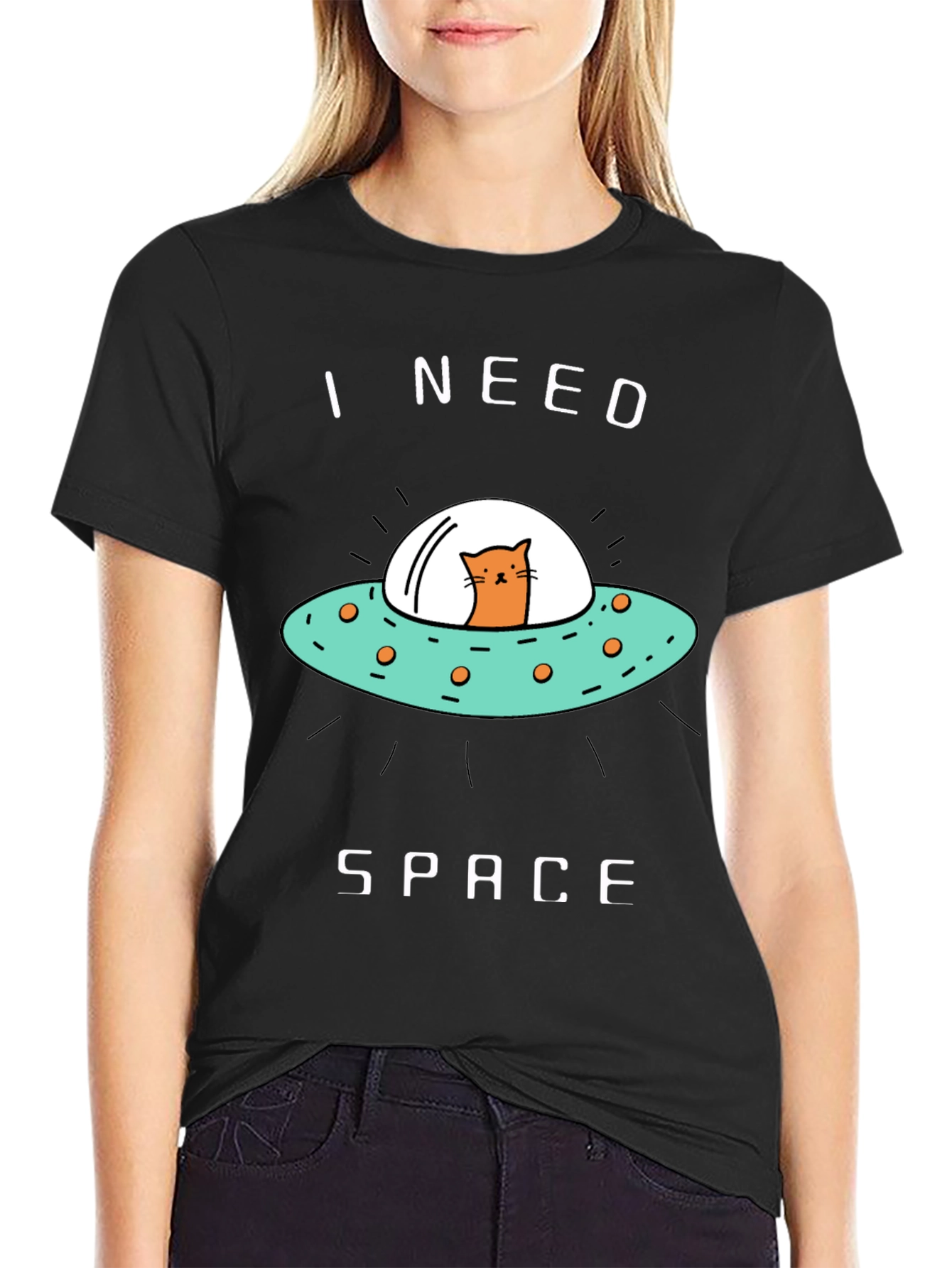 I Need Space Cat UFO Graphic Tee