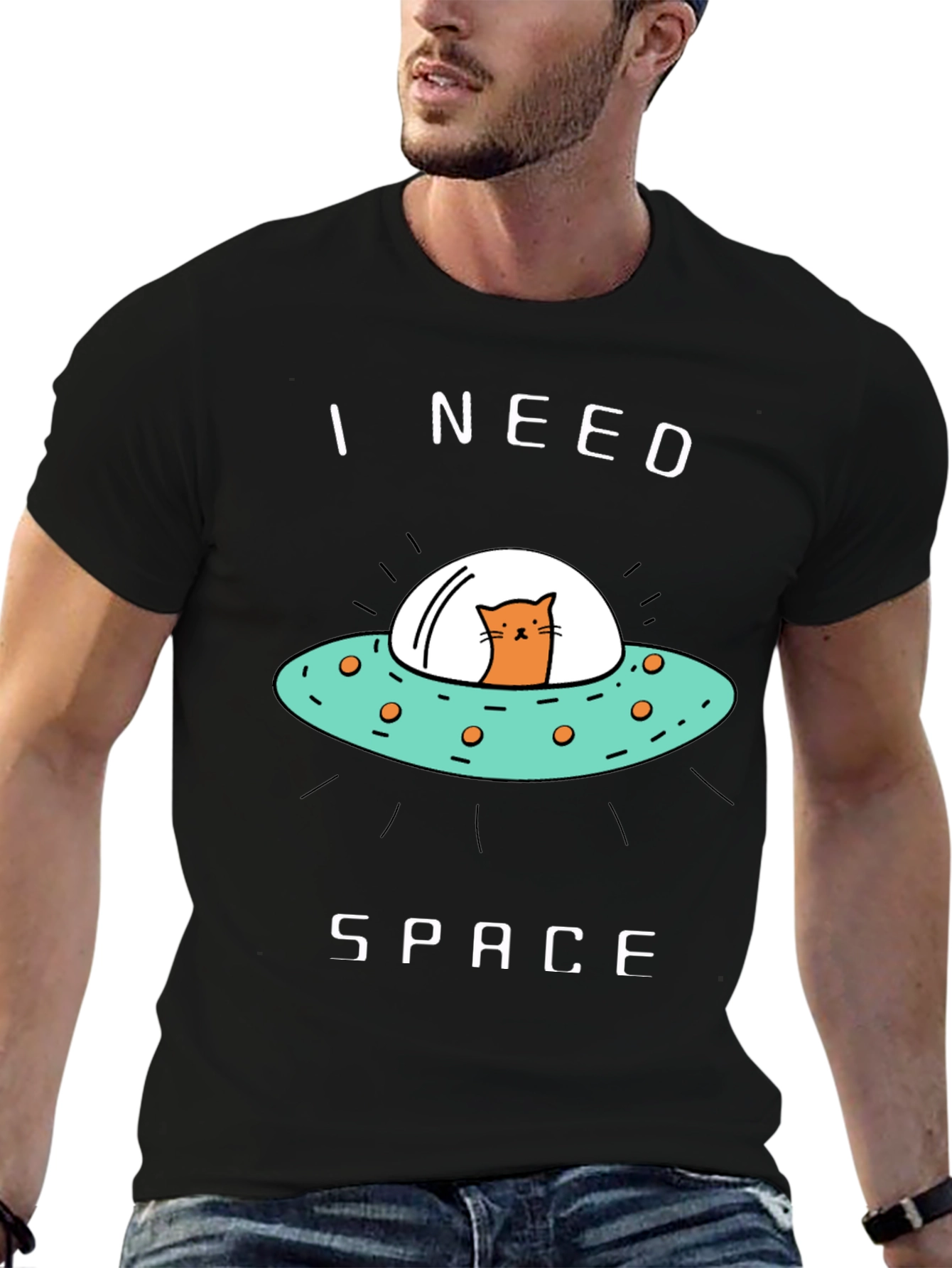 I Need Space Cat UFO Graphic Tee