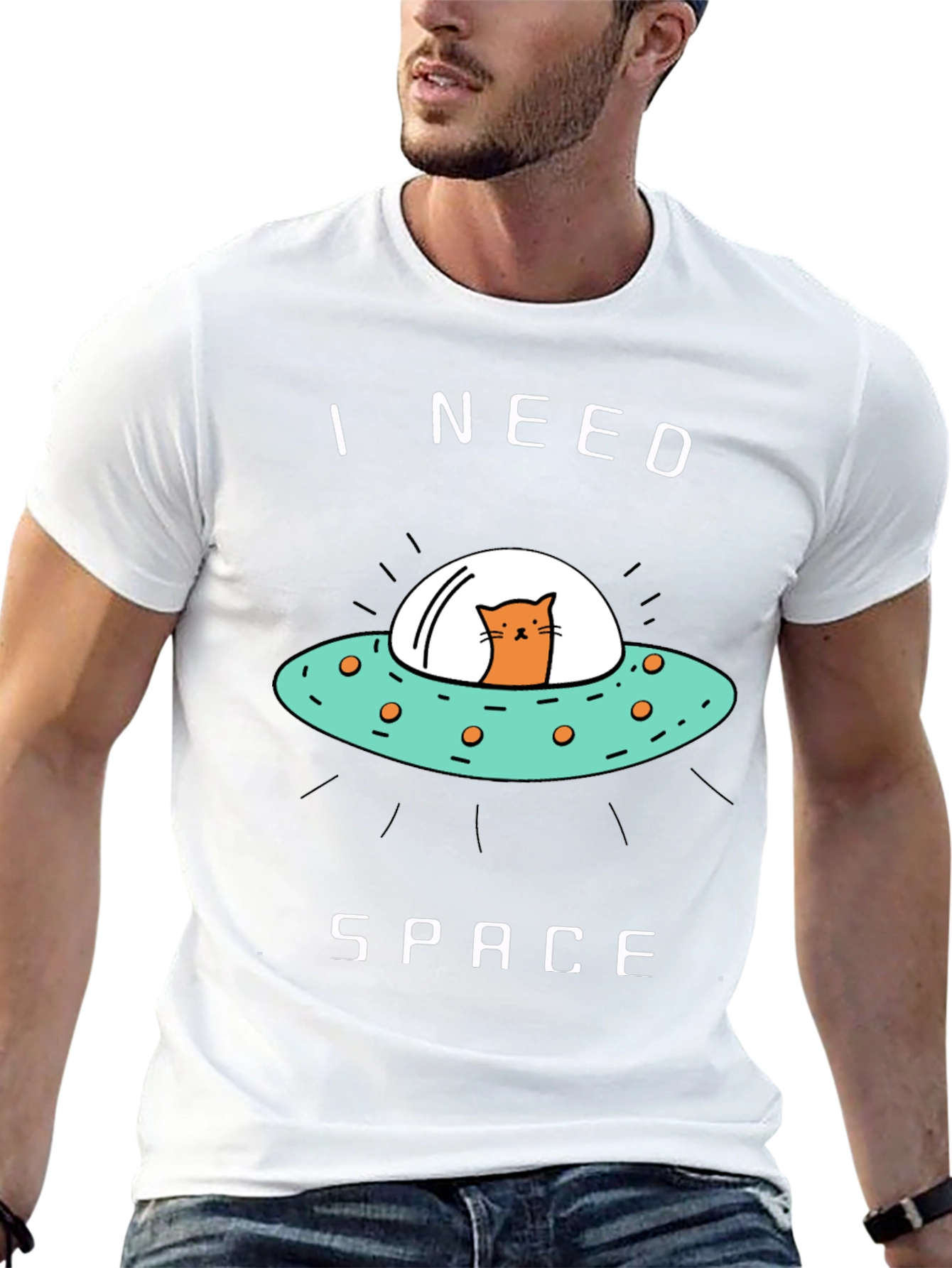 I Need Space Cat UFO Graphic Tee