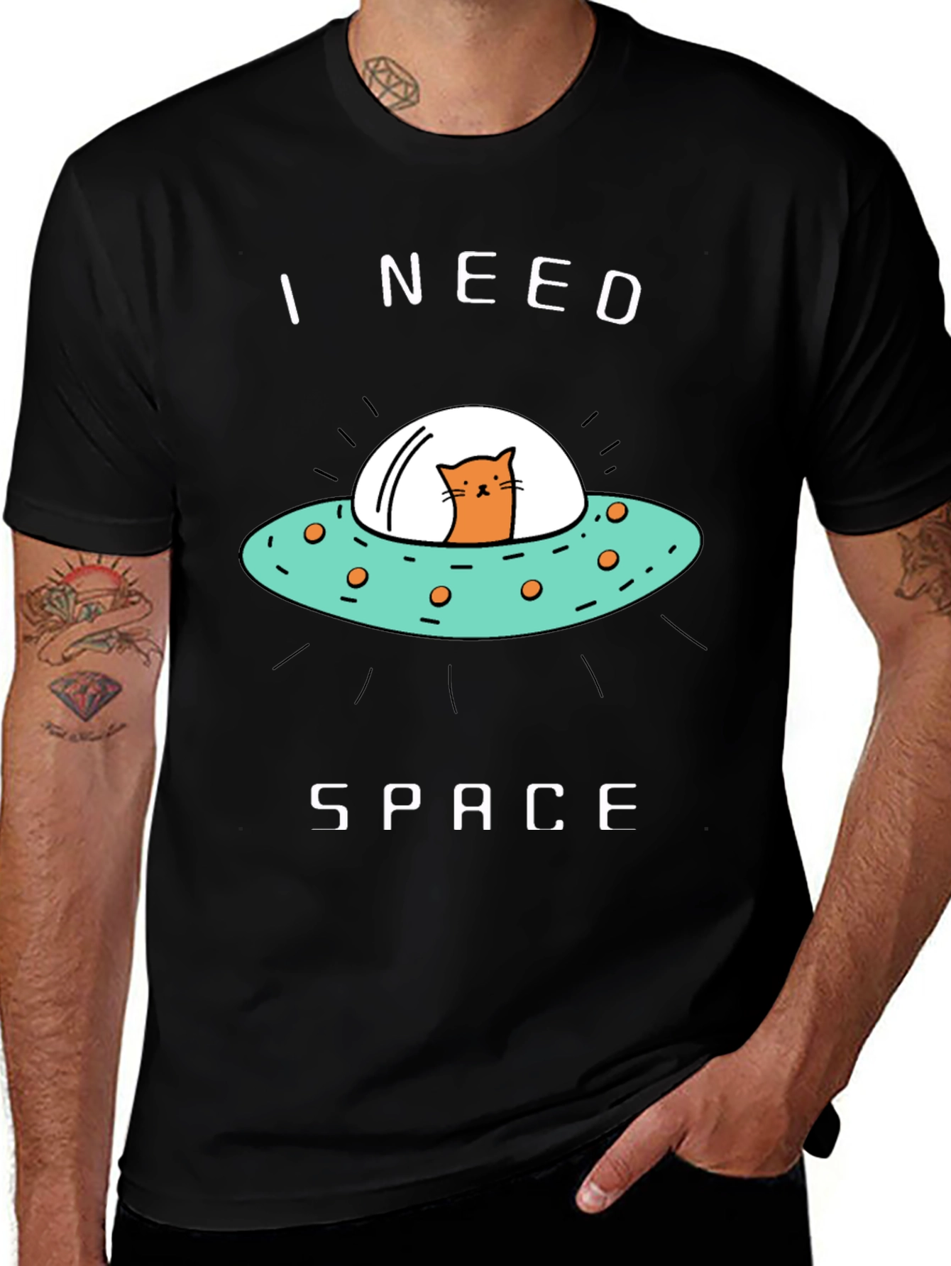 I Need Space Cat UFO Graphic Tee